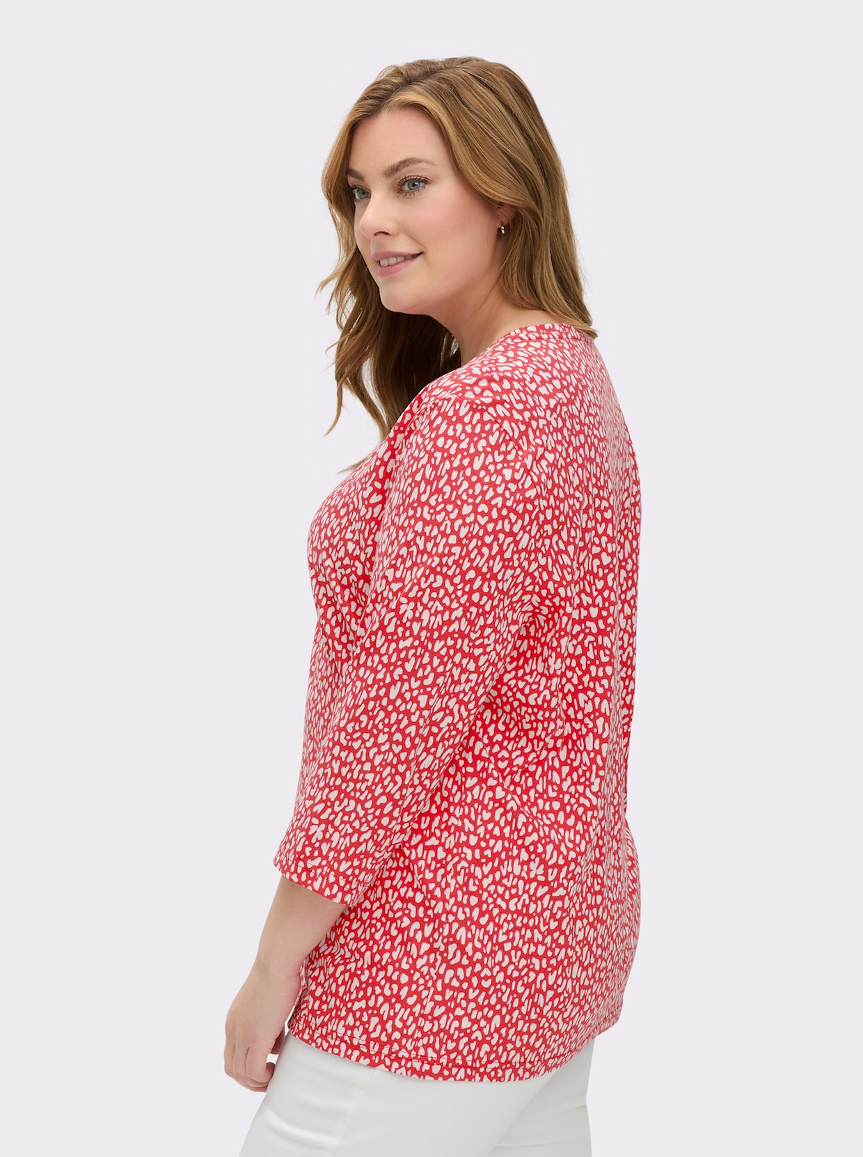 3/4-Arm-Shirt mit Minimal-Druck - weiß-erdbeere-bedruckt