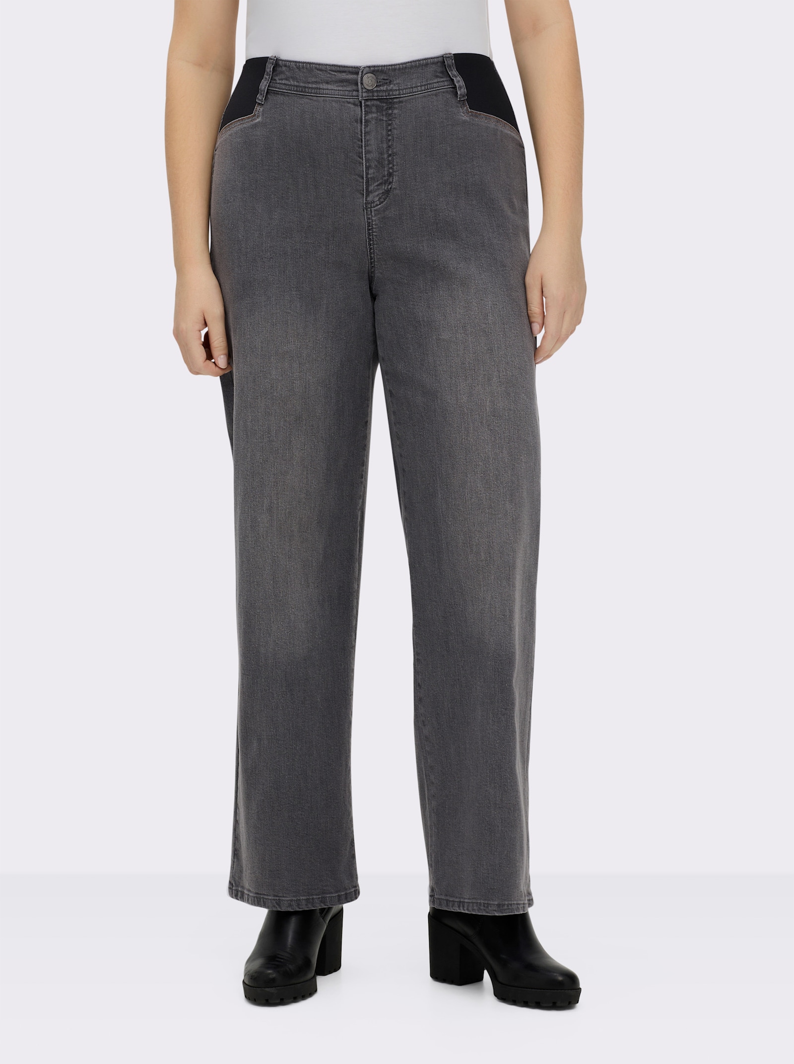 sheego Jeans met wijde pijpen en stretchinzetten - antraciet/grey-denim