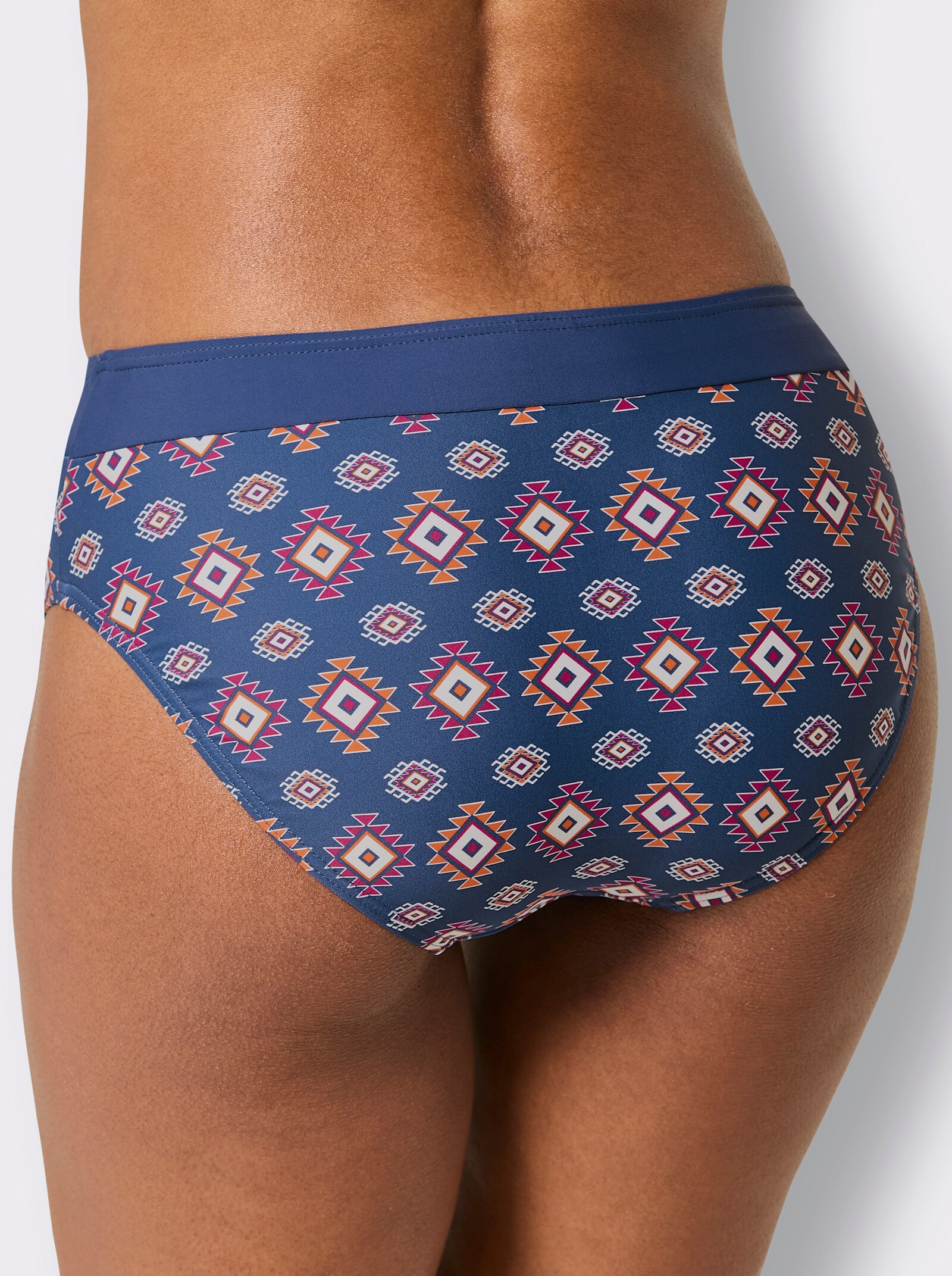 Bikini-Slip - jeansblau-orange-bedruckt