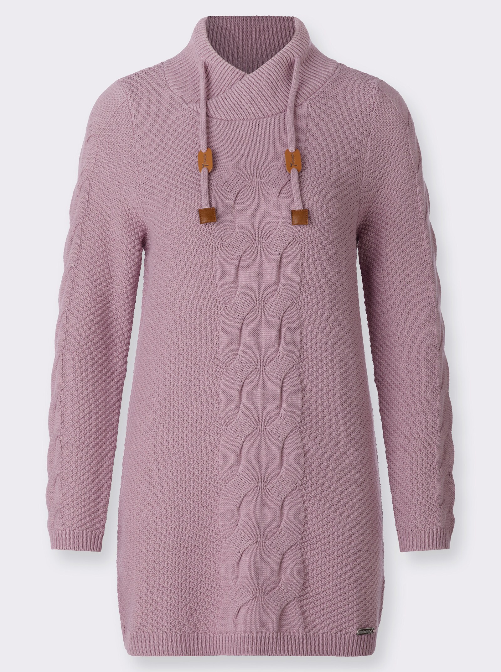  Longpullover mit Zopfmuster - mauve-meliert