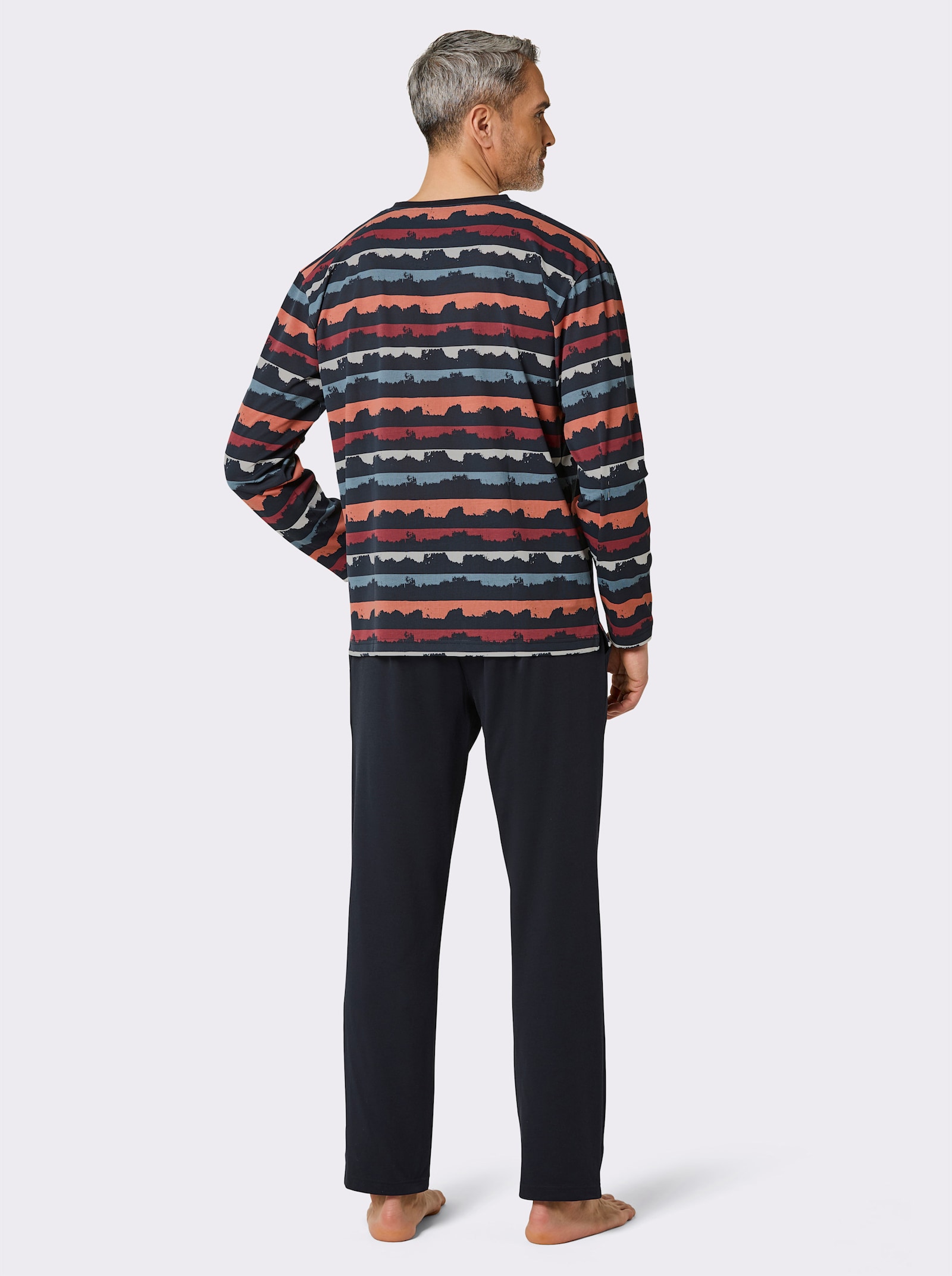 Hajo Schlafanzug mit Klimafasern - marine-papaya-bedruckt