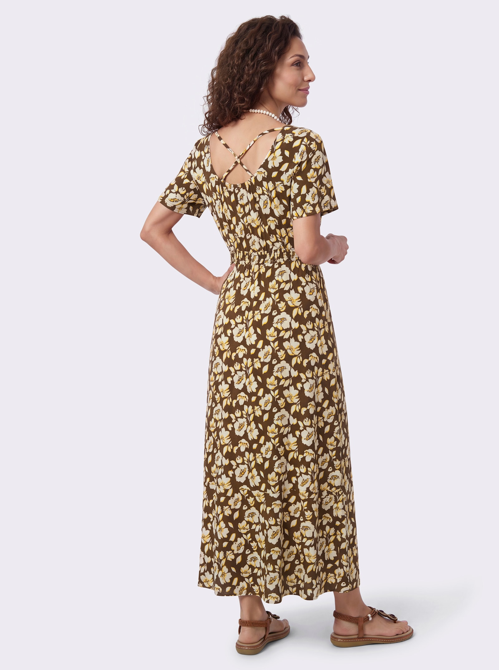 Druckkleid in A-Form - schoko-champagner-bedruckt