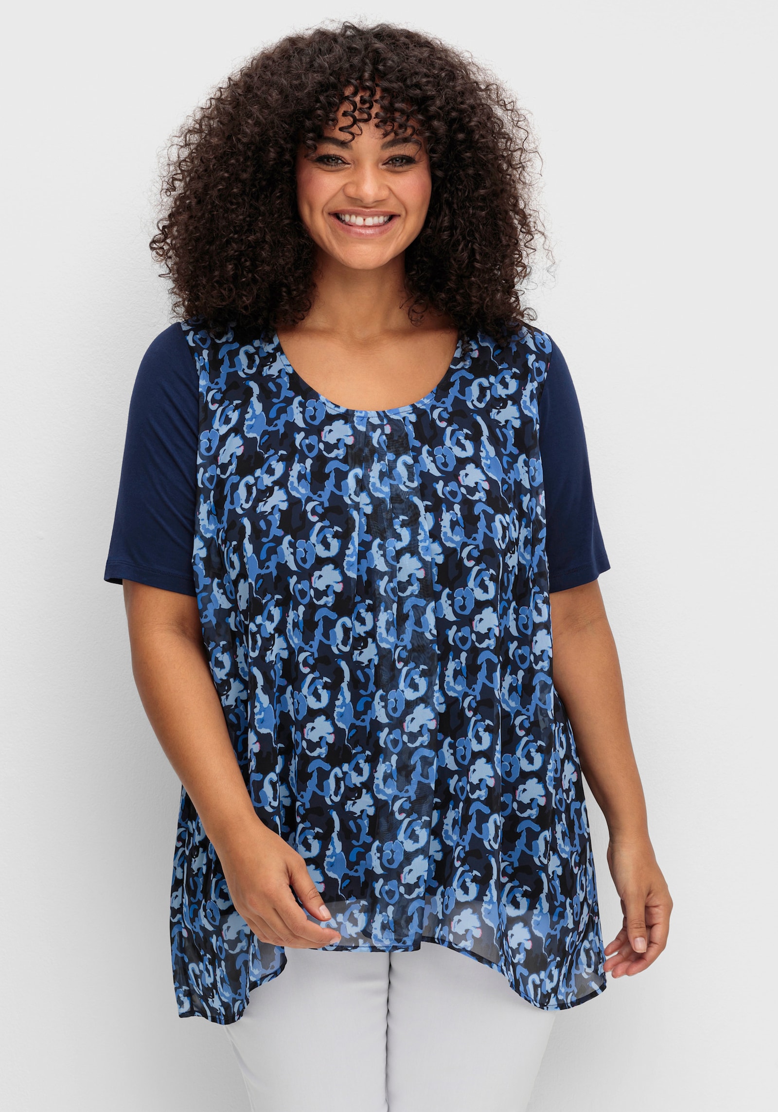 sheego Blusenshirt in Lagenoptik - marine-gemustert