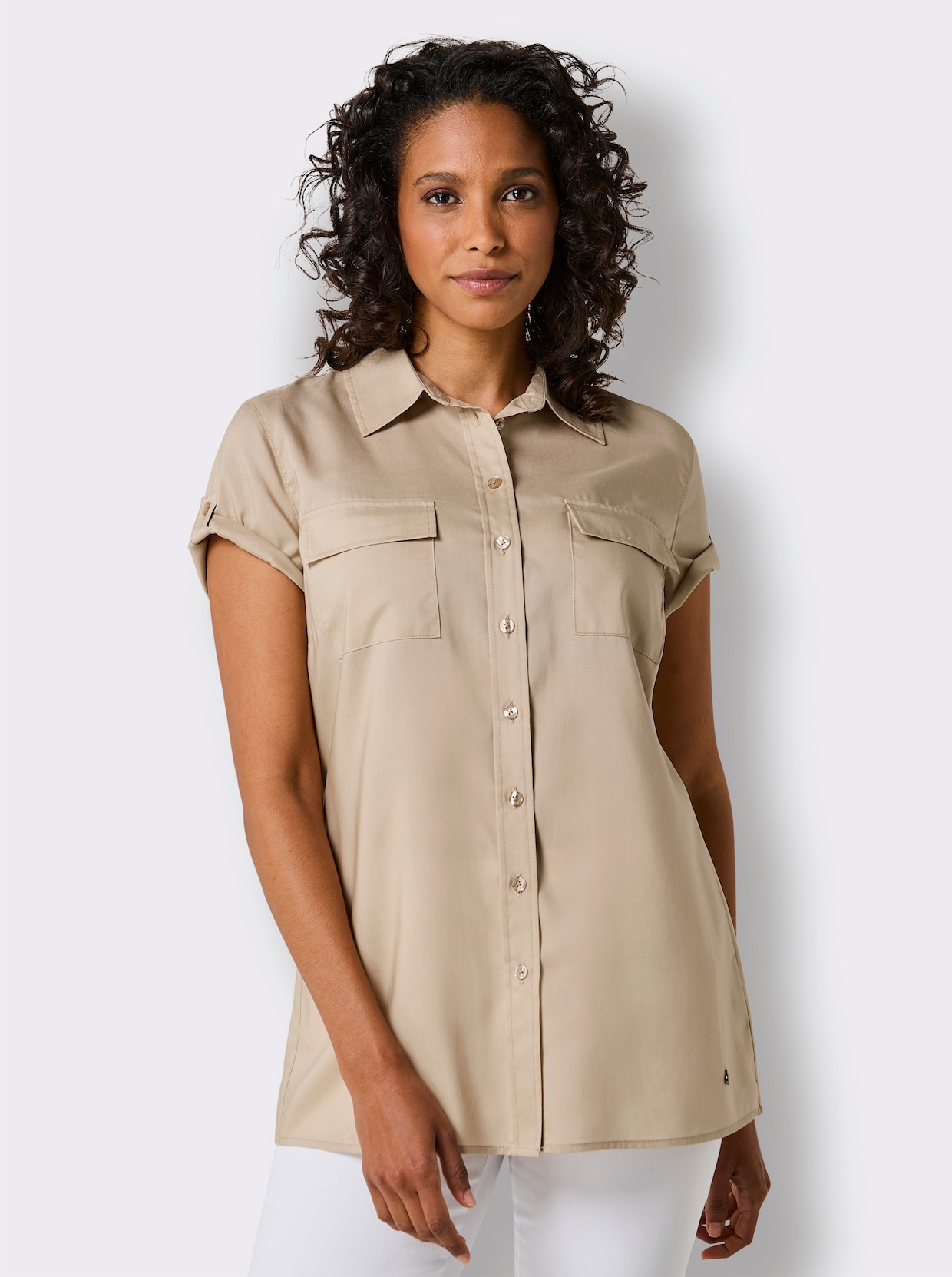 CREATION L PREMIUM Kurzarm-Bluse - beige