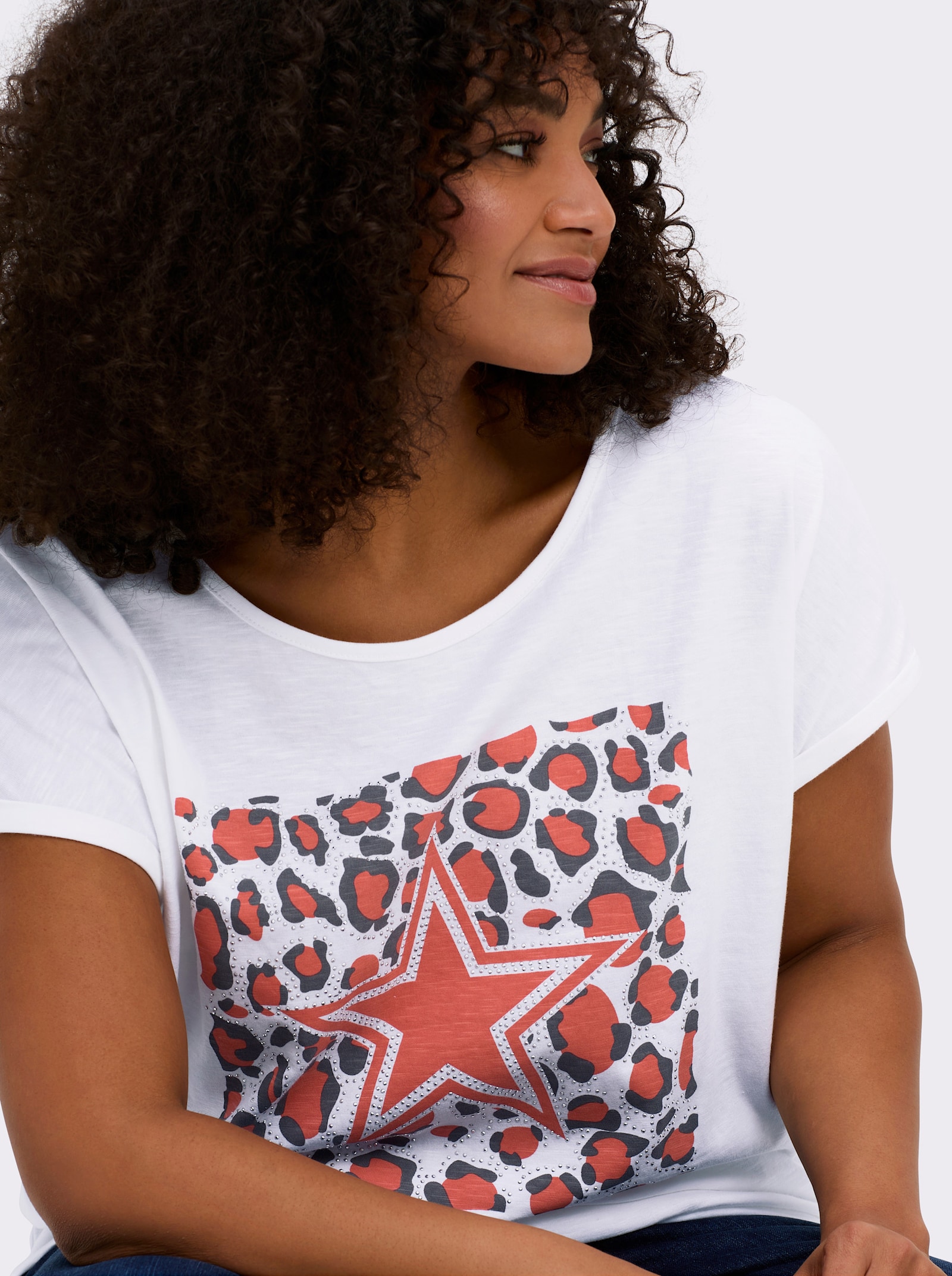 Shirt mit Animal- und Stern-Motiv - grapefruit-weiß