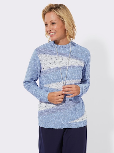 Stehkragenpullover mit Effektgarn - eisblau-gemustert