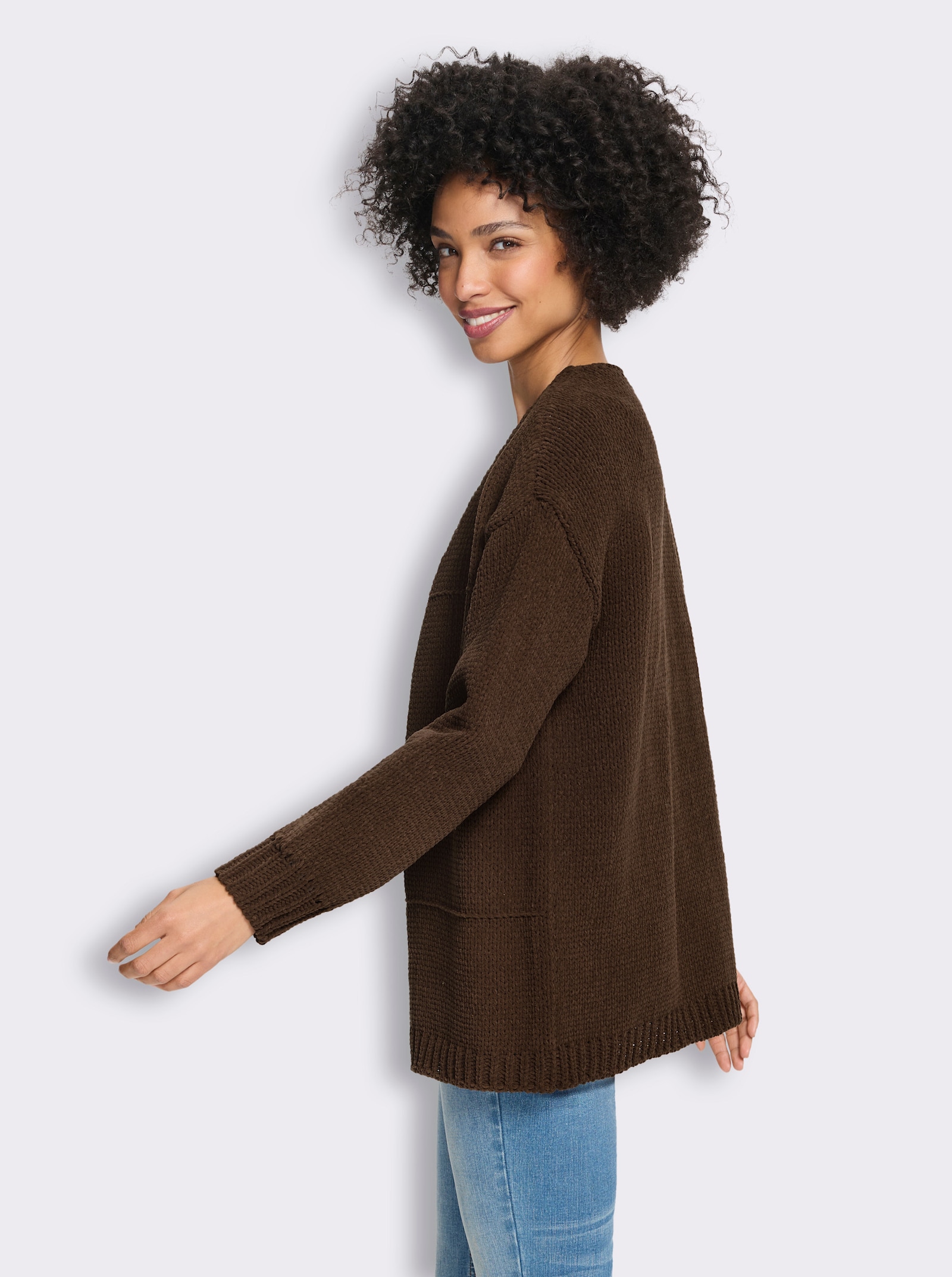 heine Strickjacke aus Chenille-Garn - schoko