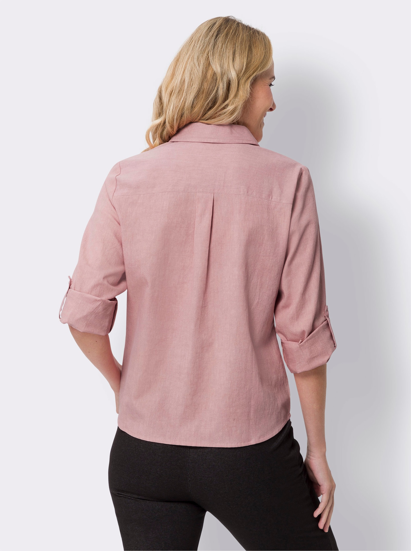 Langarm-Bluse in Feincord-Qualität - hortensie