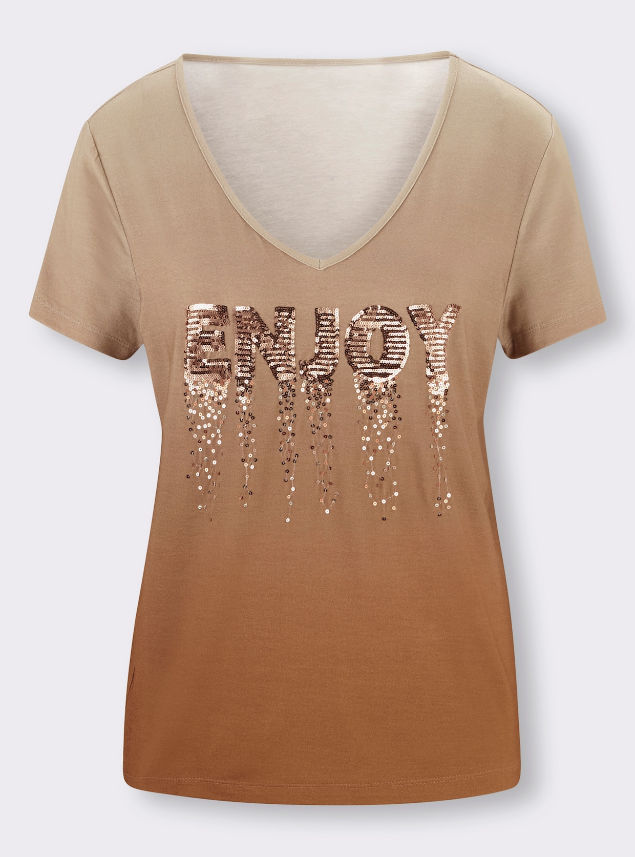 heine Shirt met V-hals - zand/camel gedessineerd