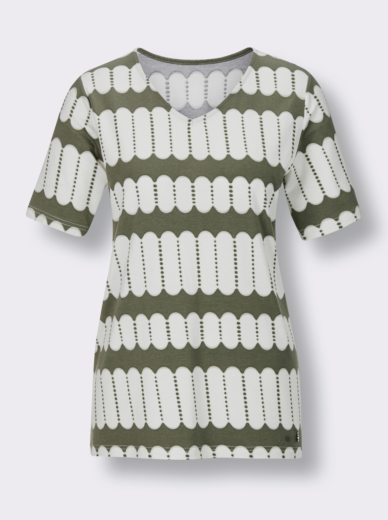 CREATION L PREMIUM Kurzarmshirt in atmungsaktiver Qualität - khaki-weiß-bedruckt