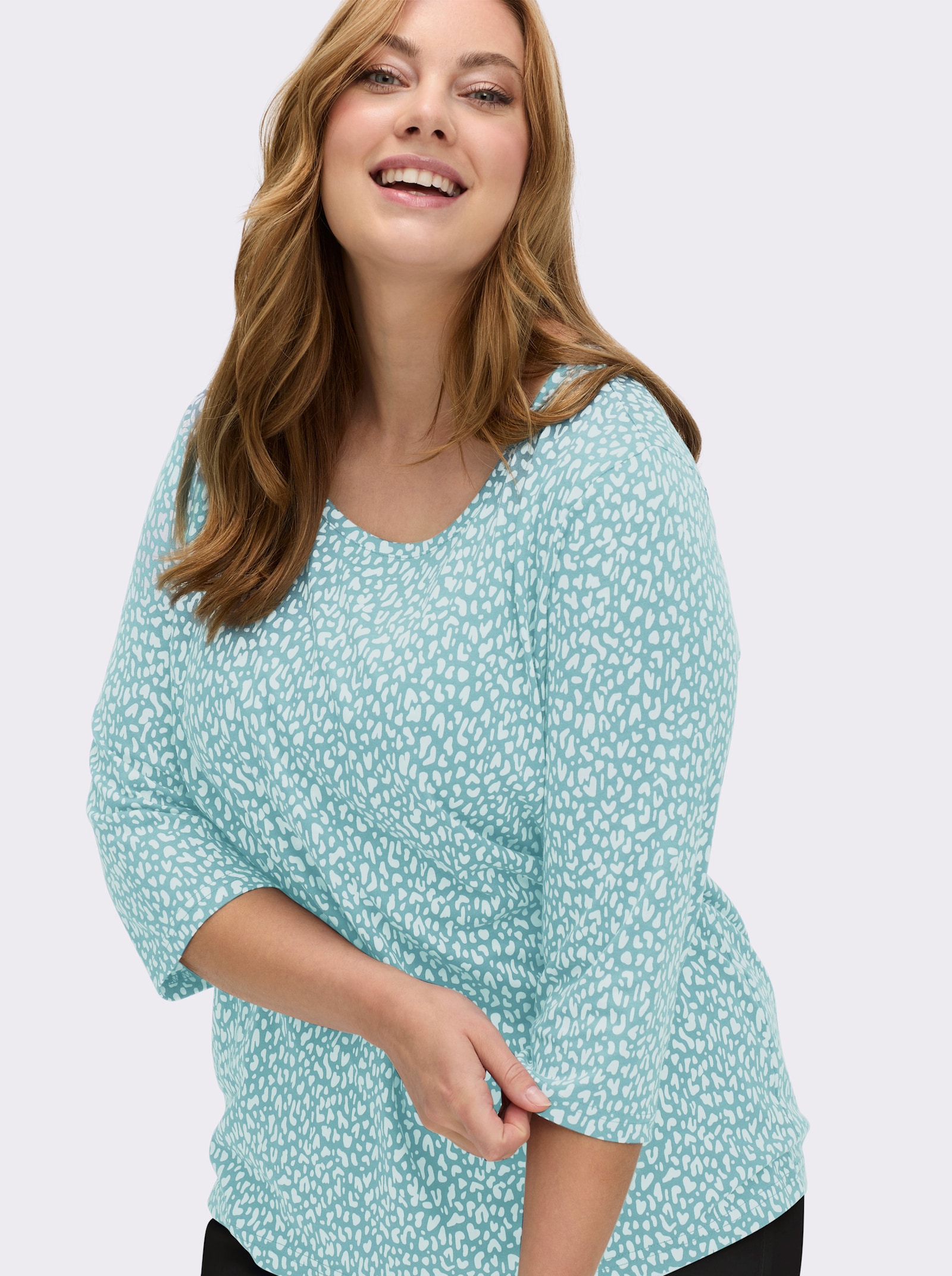 3/4-Arm-Shirt mit Minimal-Druck - weiß-ozean-bedruckt