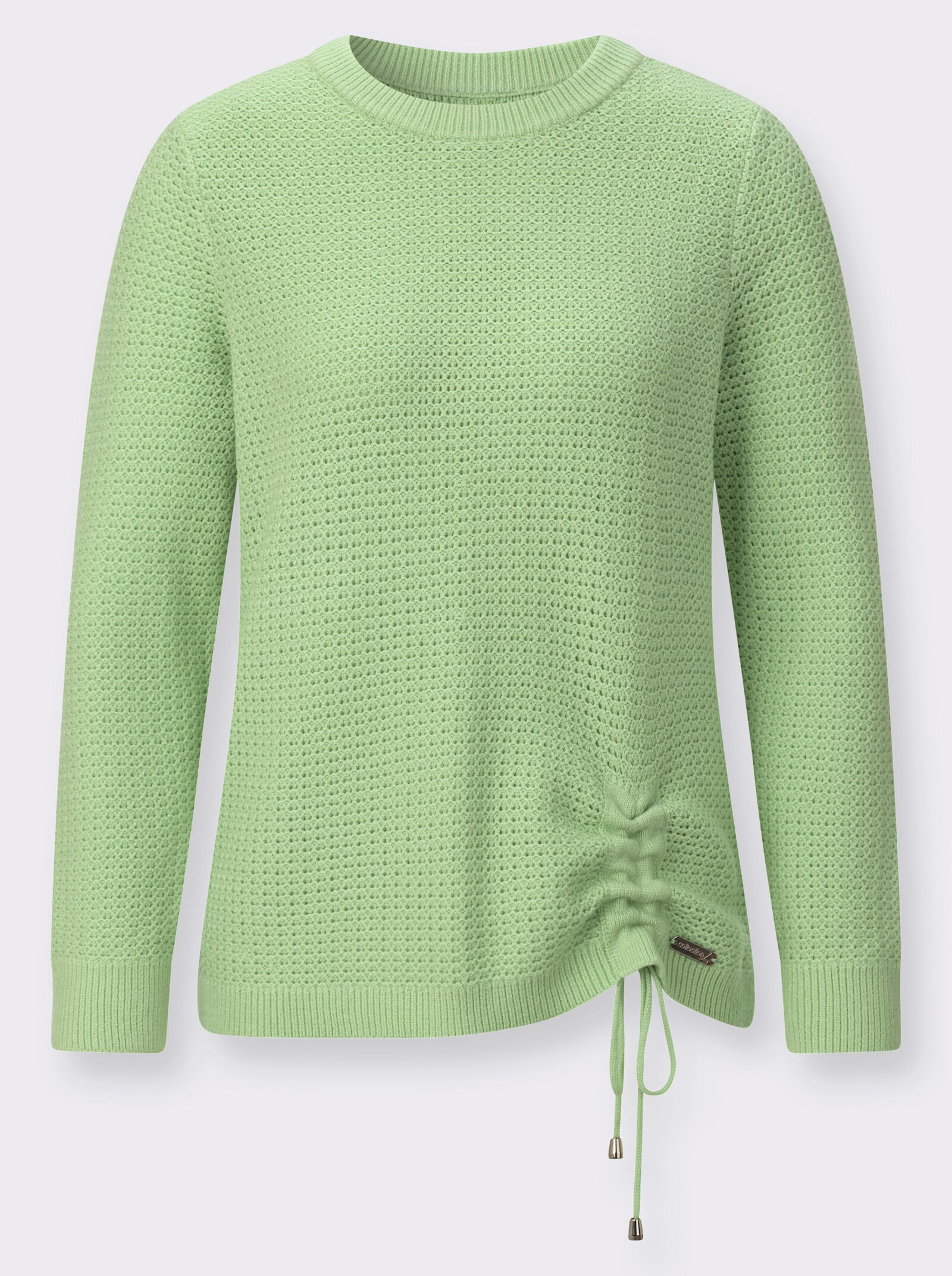 Rundhalspullover mit Schnürung am Saum - reseda
