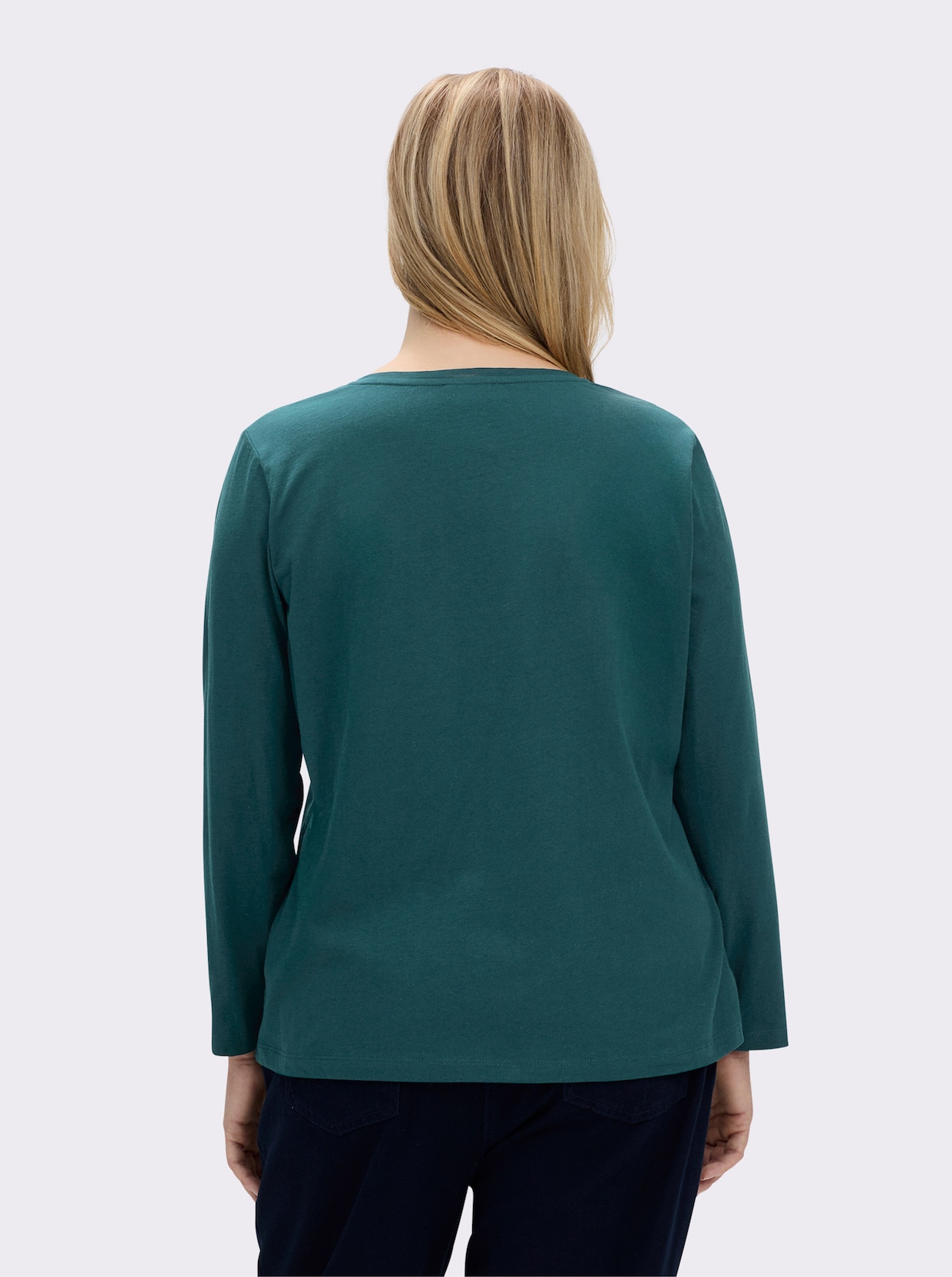 Langarmshirt mit Leder-Imitat-Patch - petrol