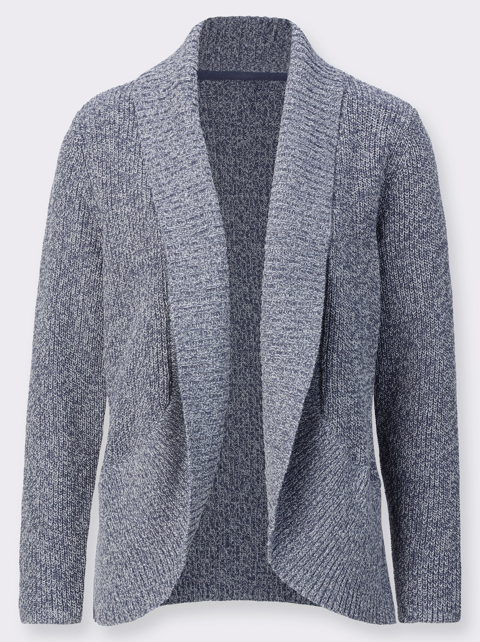Strickjacke mit Schalkragen - rauchblau-ecru-meliert