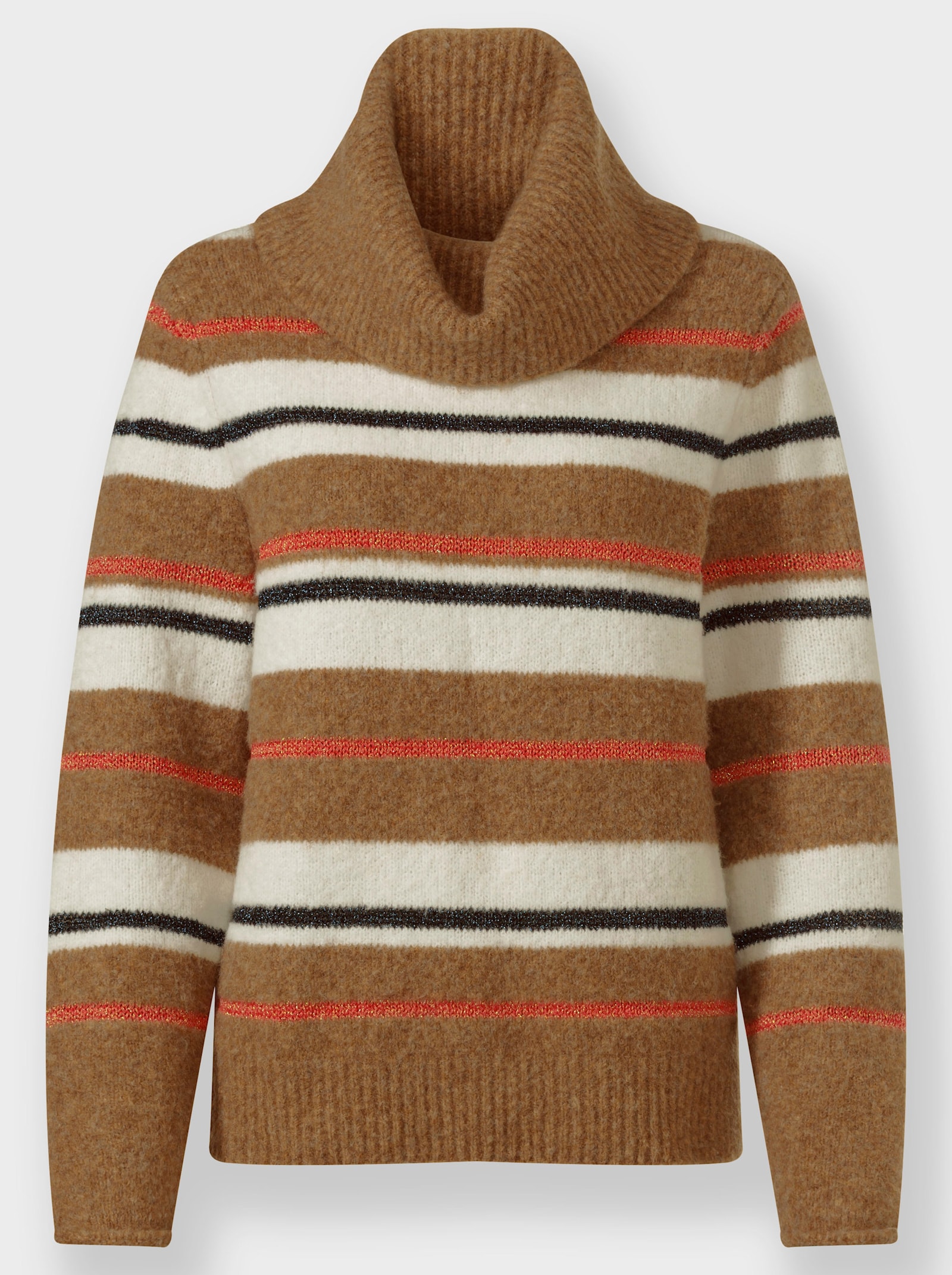 heine Streifenpullover mit weitem Rollkragen - camel-ecru-geringelt