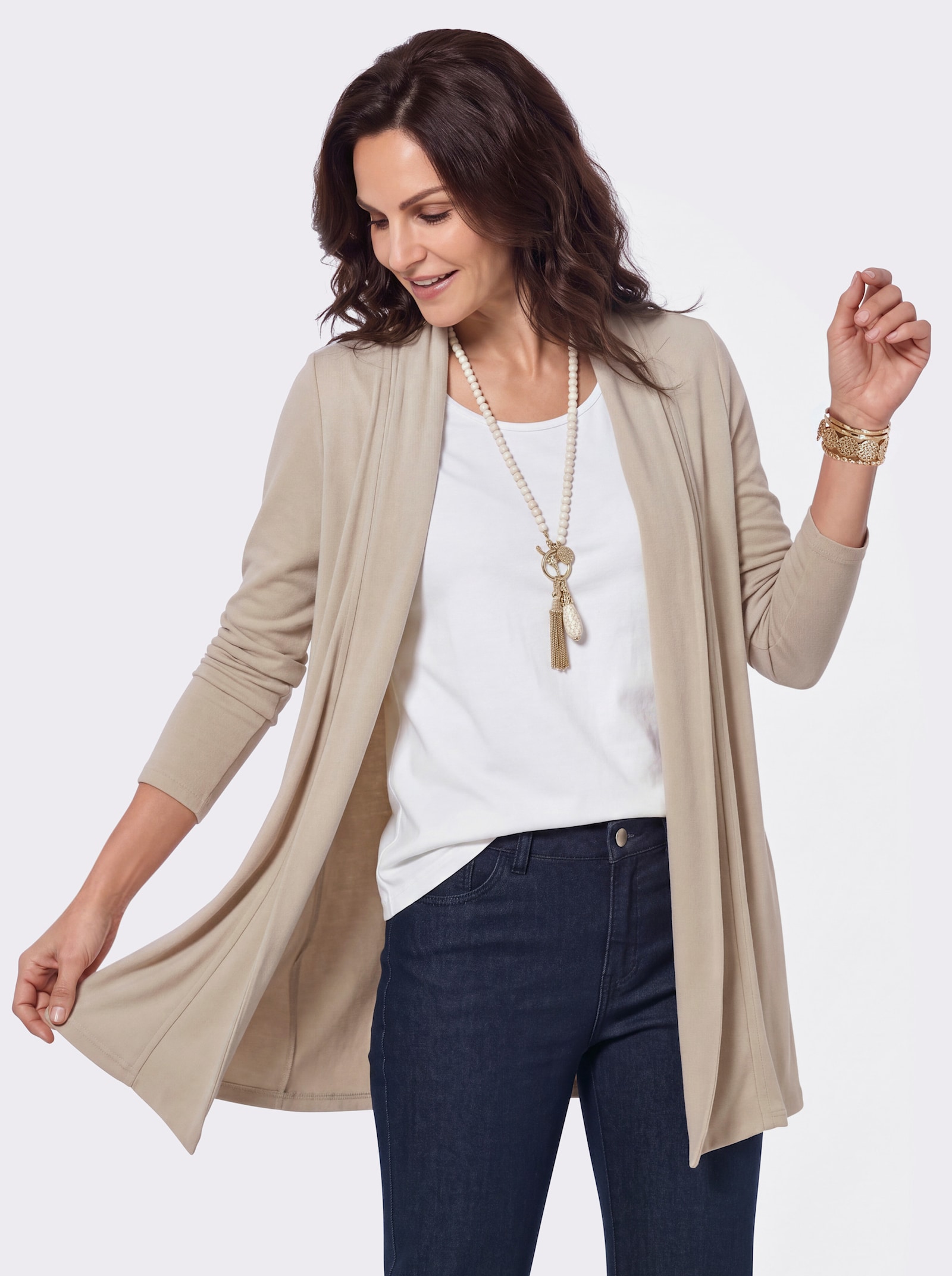 Shirtjacke in Feinstrick-Optik - sand