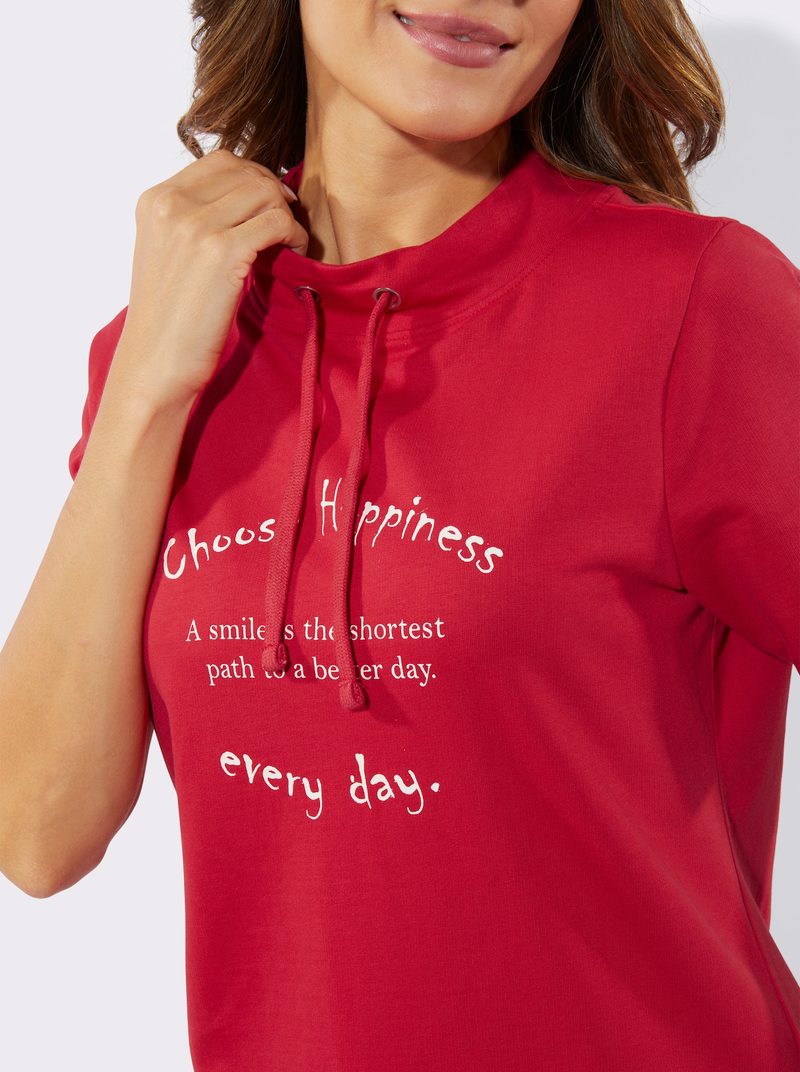 Tričko s krátkým rukávem a širším stojáčkem - jahodová