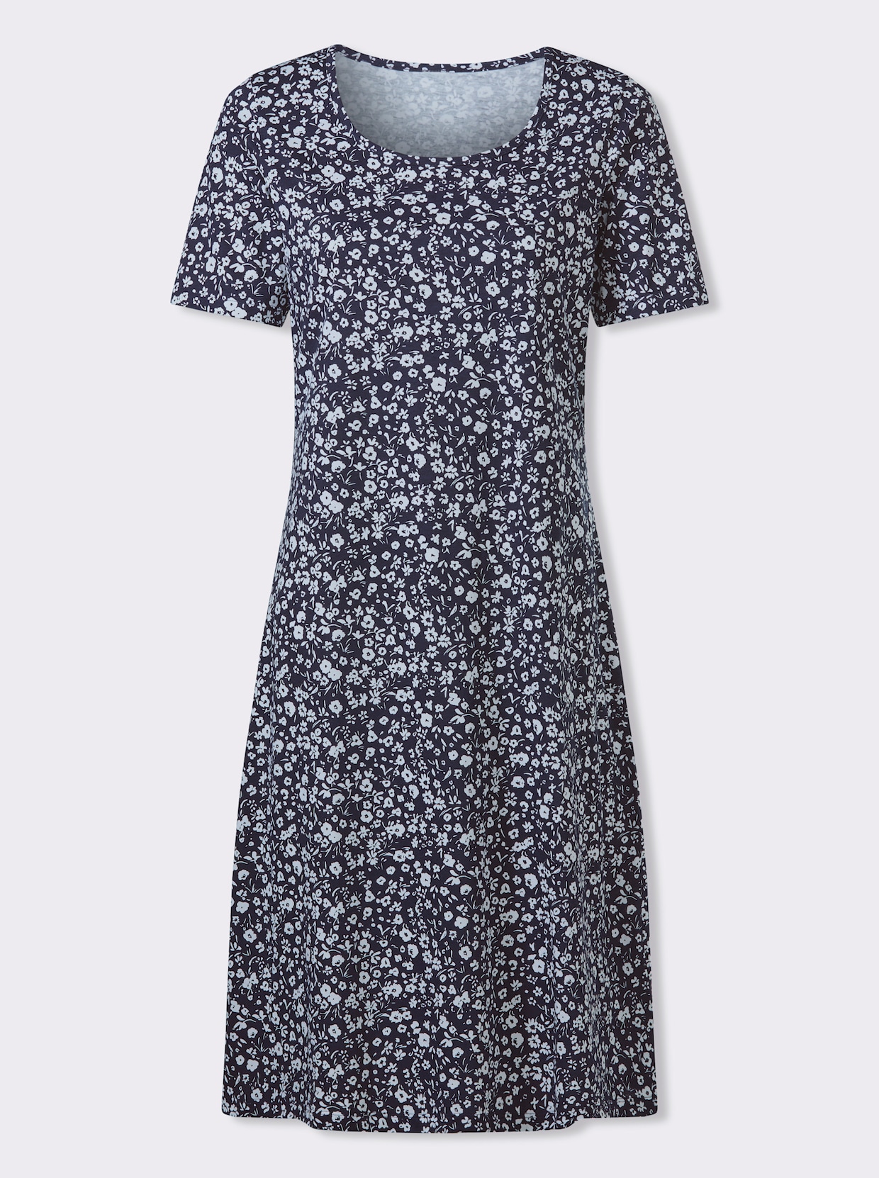 Jerseykleid im Millesfleurs-Dessin - marine-weiß-bedruckt