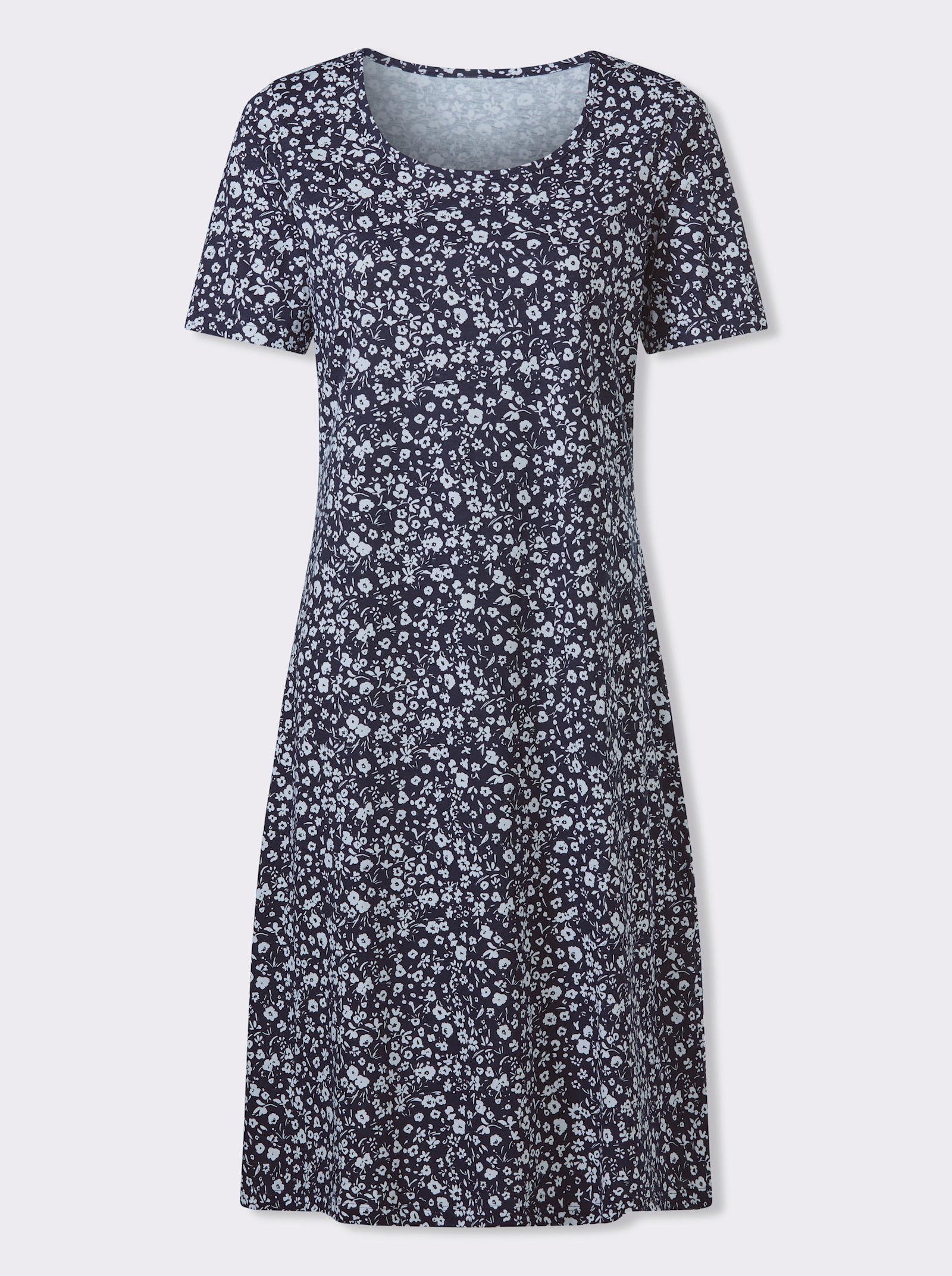 Žerzejové šaty s drobným květinovým vzorem - námořnická modrá-bílá-potisk