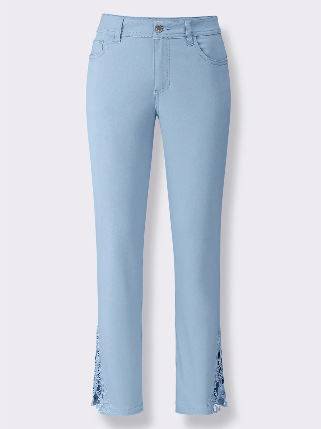 7/8-Jeans mit Spitzen-Einsatz - eisblau