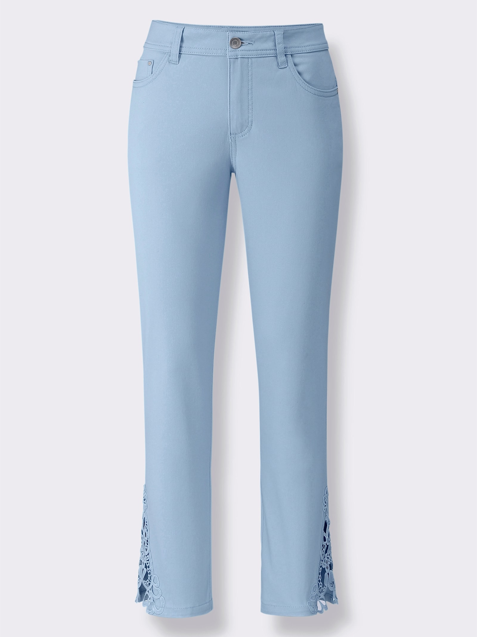 Jean 7/8 avec empiècement en dentelle - bleu glacier