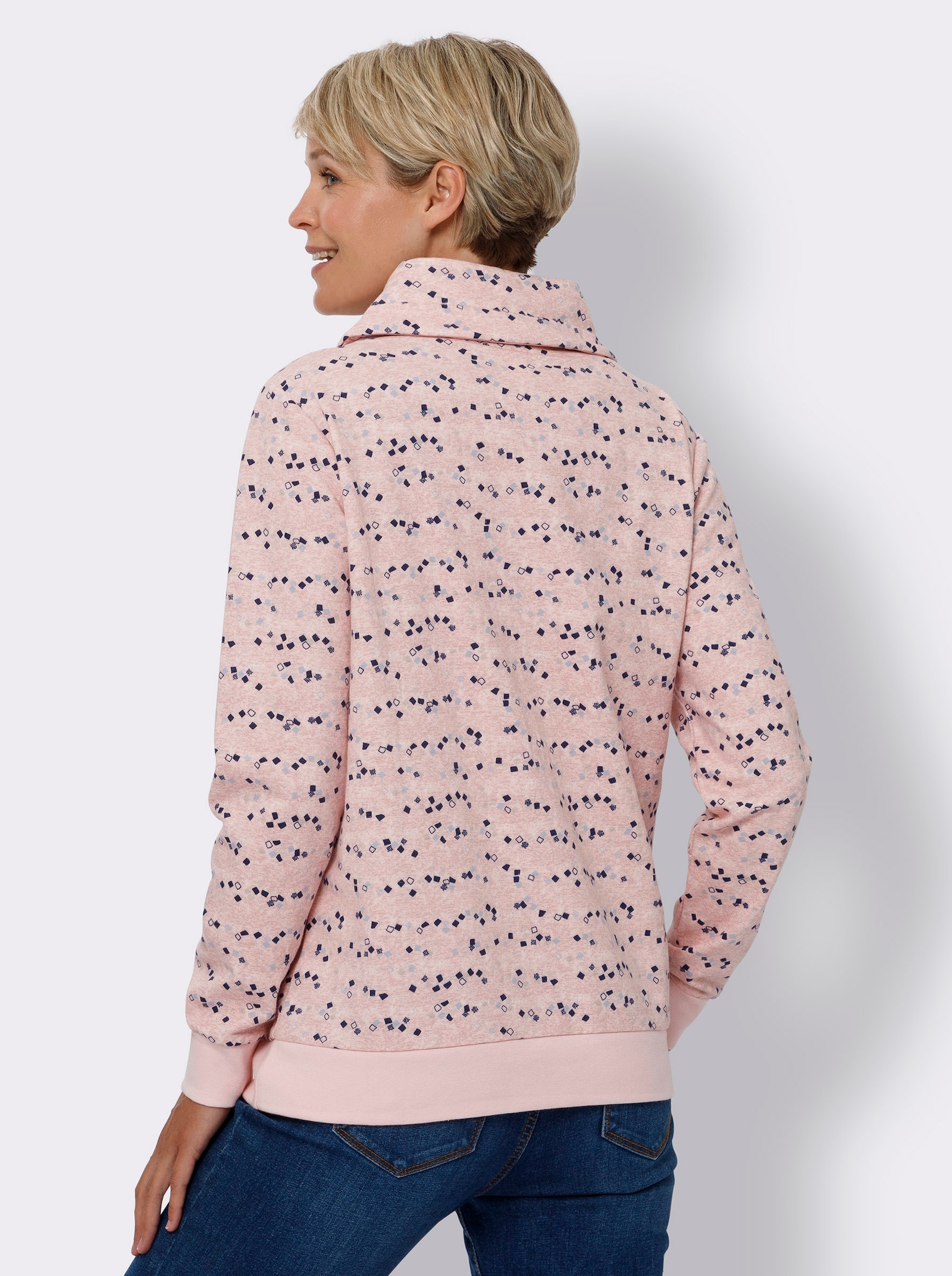 Sweatshirt mit überlappendem Rollkragen - rosenquarz-marine-bedruckt