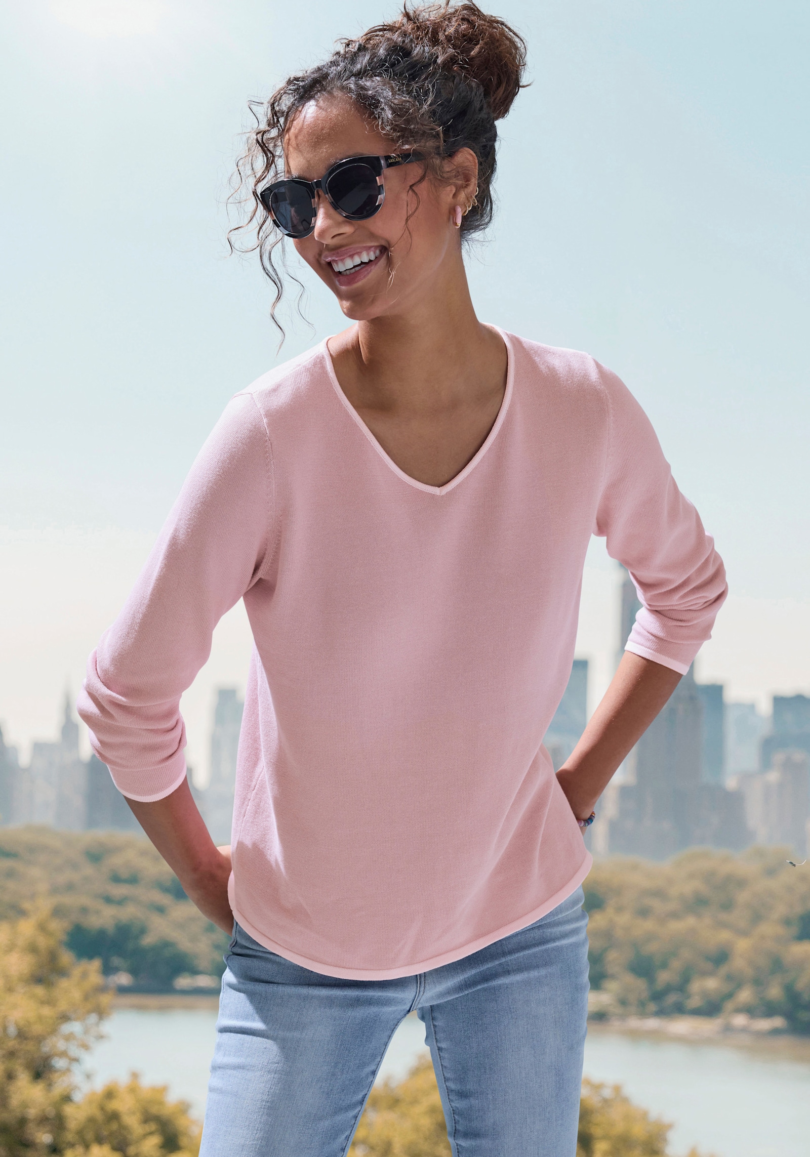 Vivance V-Ausschnitt-Pullover - mauve-rosé