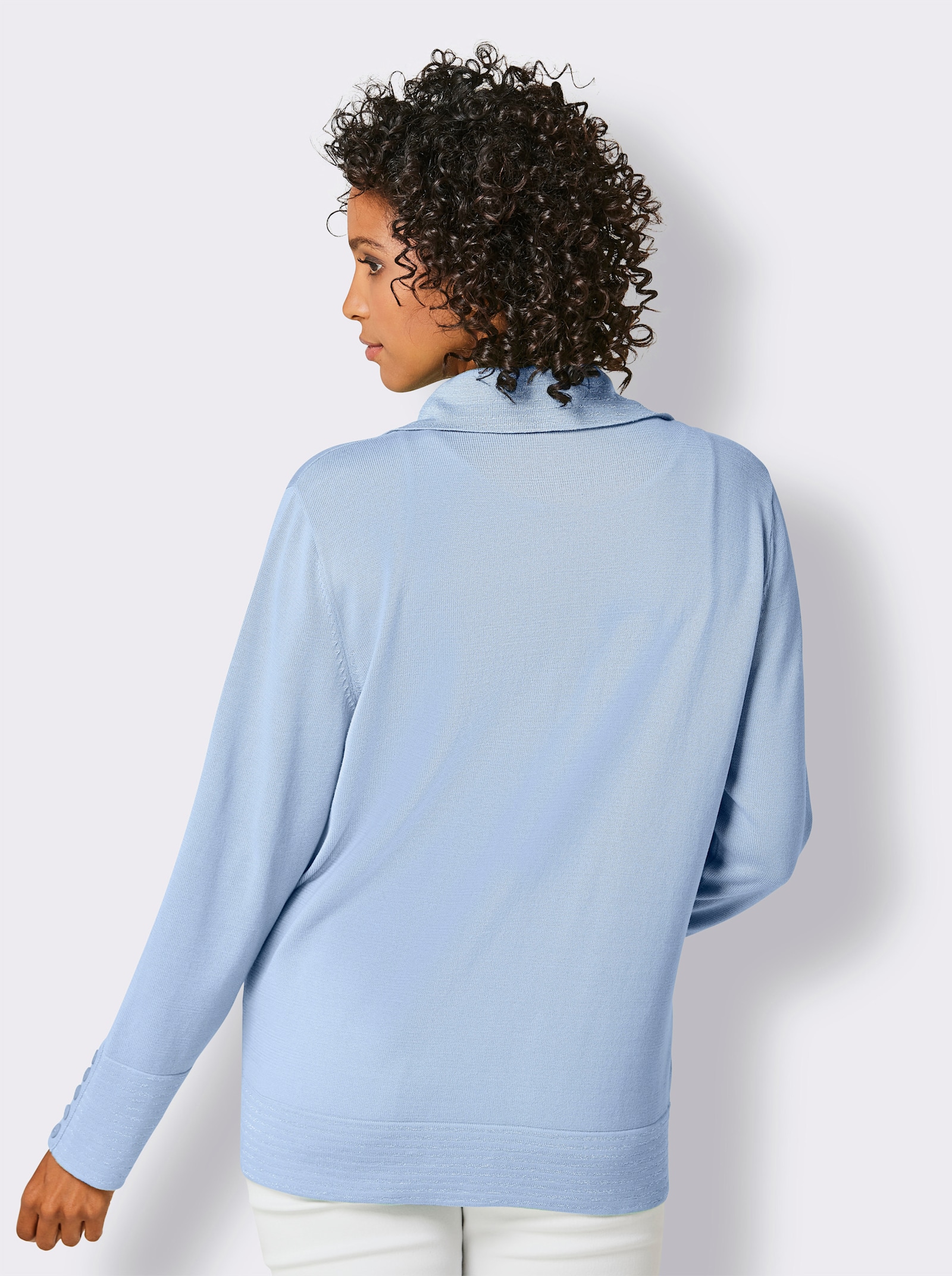 CREATION L PREMIUM Fijn gebreid vest met gestreepte boorden - ijsblauw