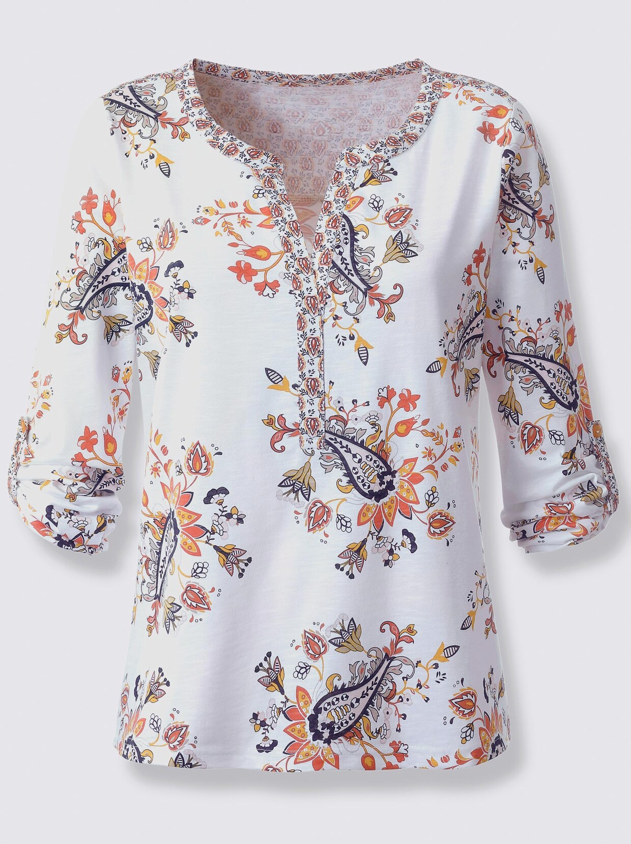 Langarmshirt - weiß-ocker-bedruckt