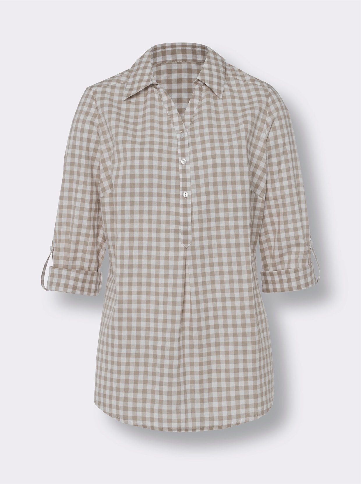 Longline blouse - sesam/wit geruit