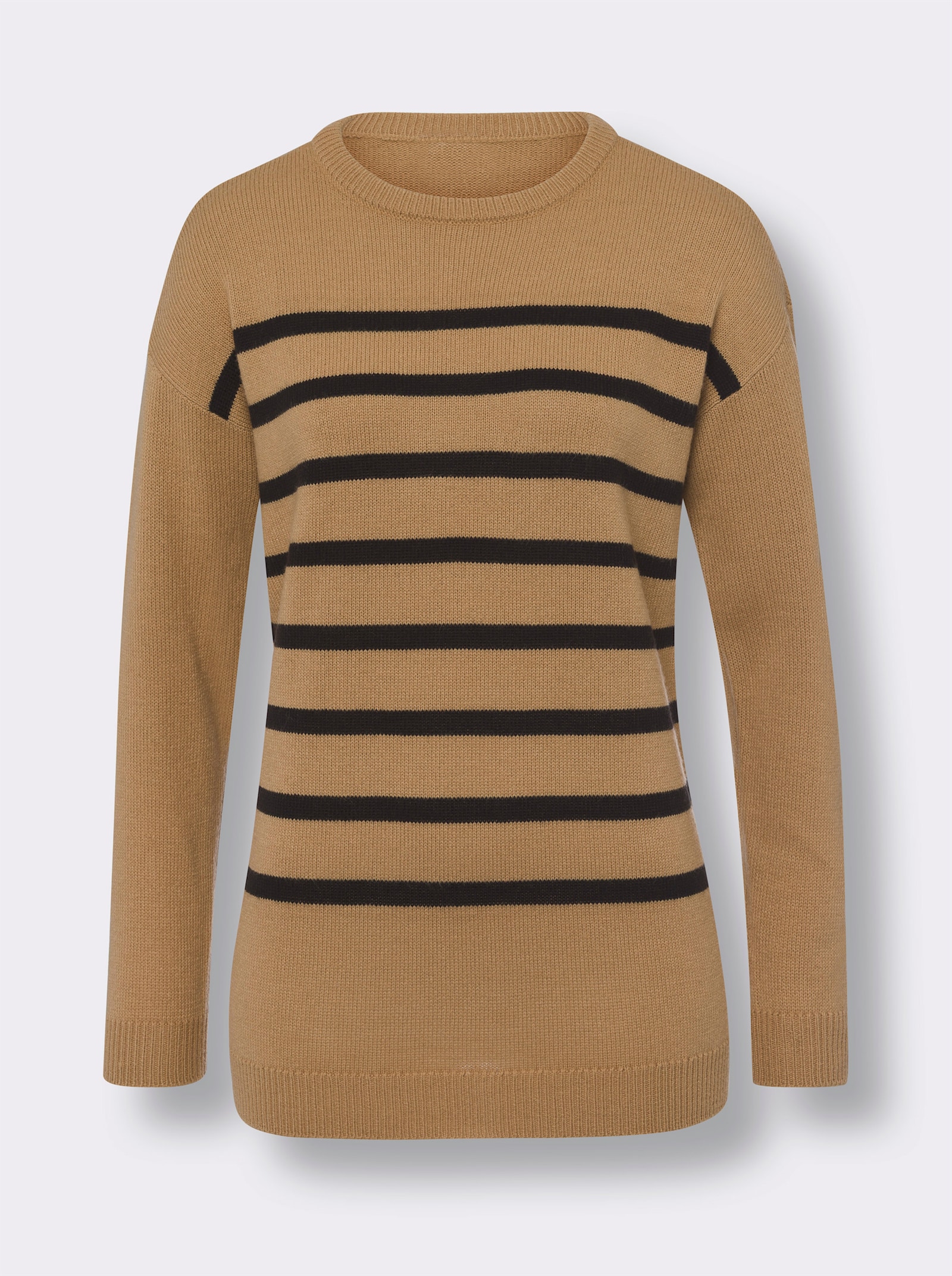 Strickpullover im Ringel-Dessin - camel-schwarz-geringelt