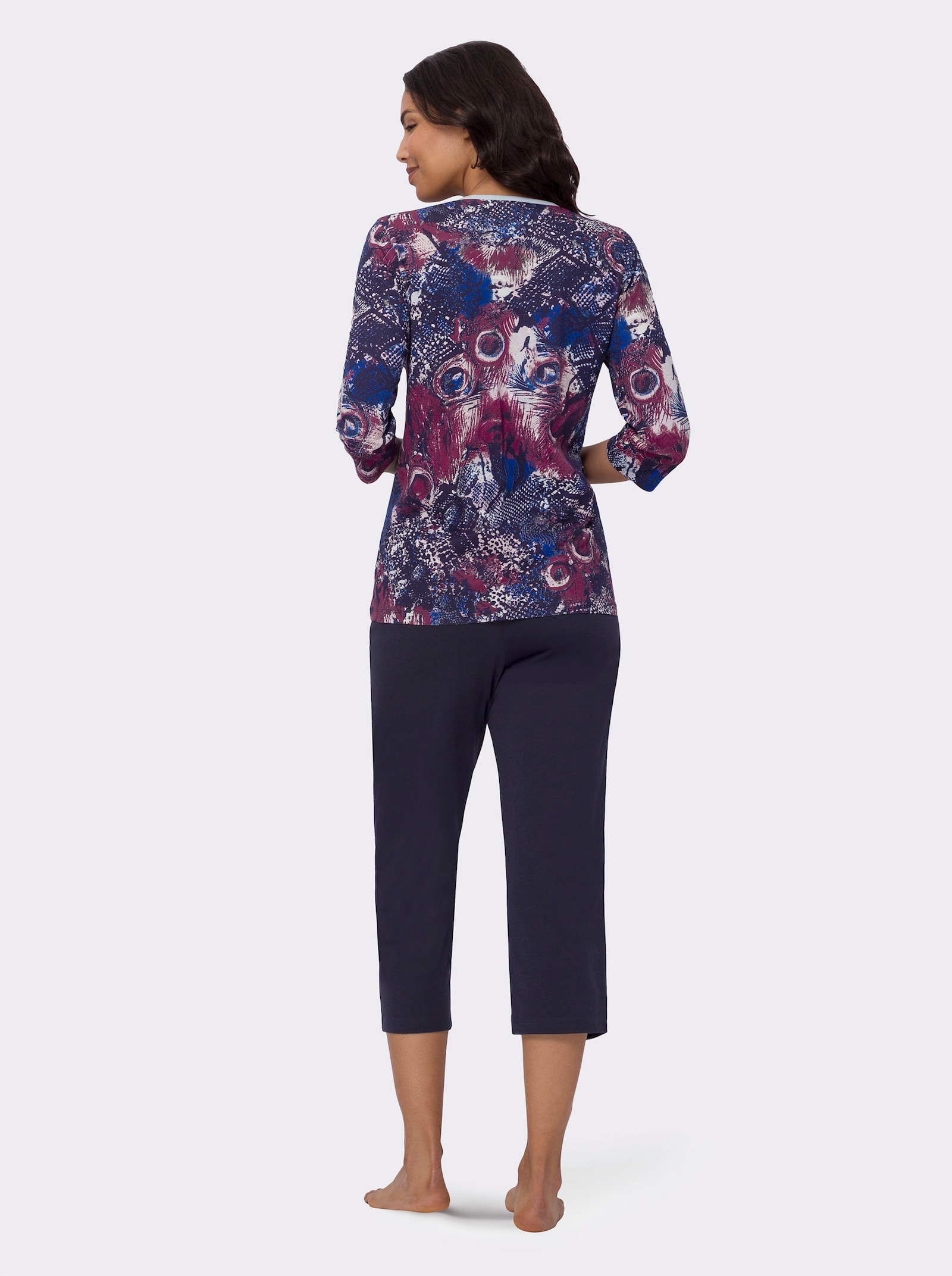 Pyžamo se 7/8 kalhotami - slézová-námořnická modrá