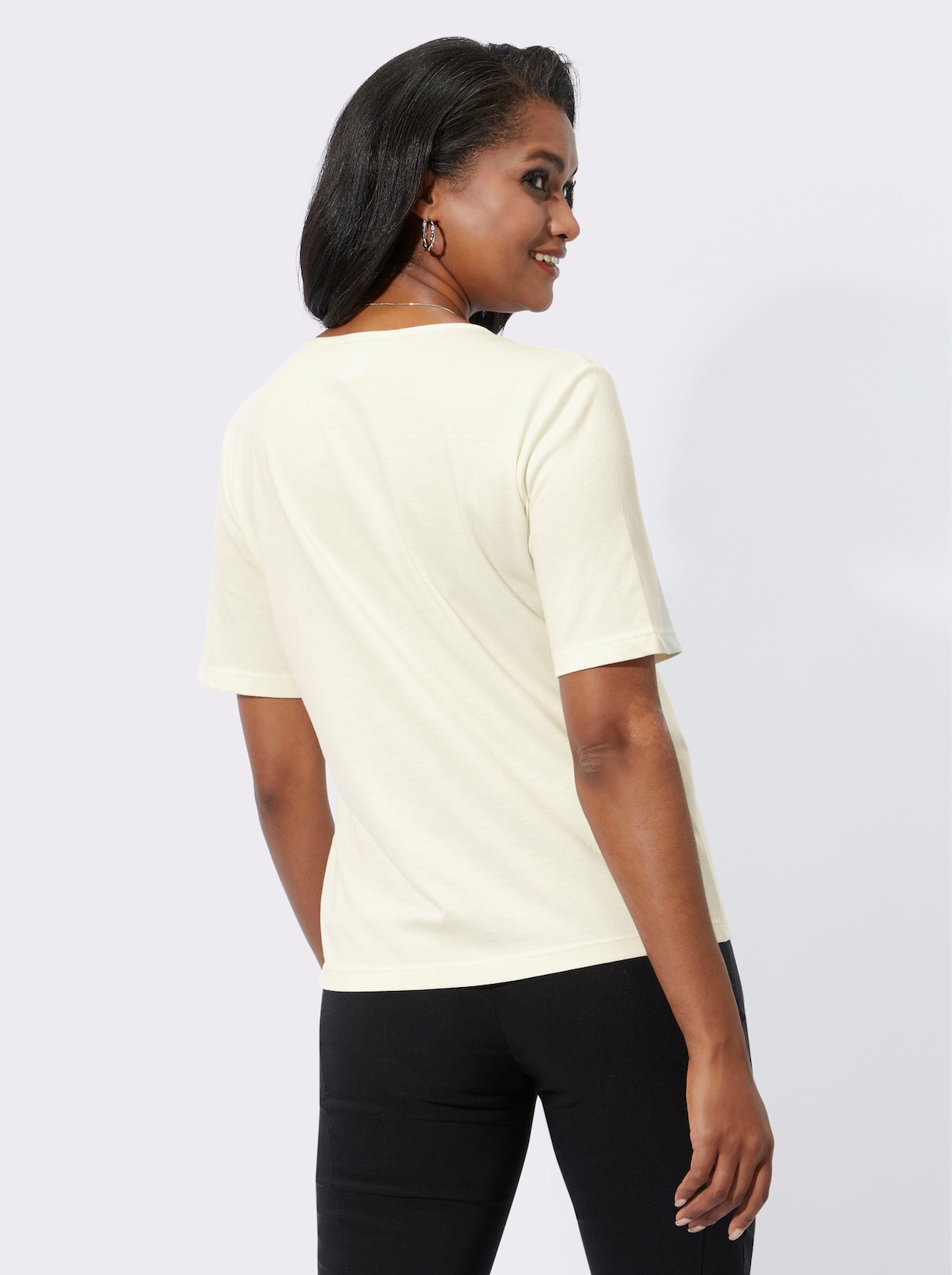 Kurzarmshirt - champagner-schwarz-gemustert