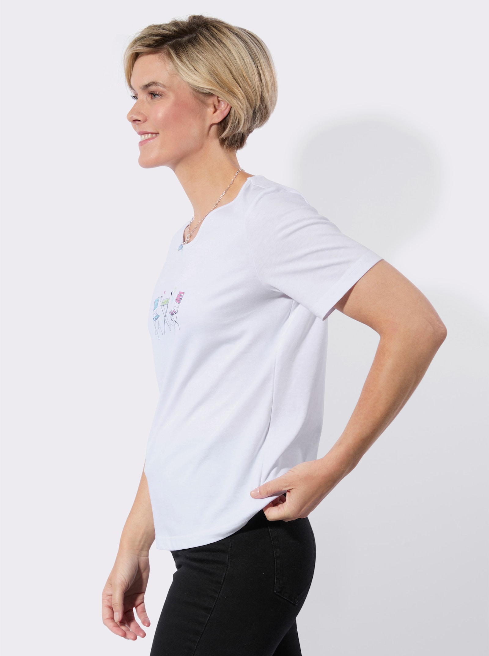 Rundhalsshirt mit platziertem Druck - weiß