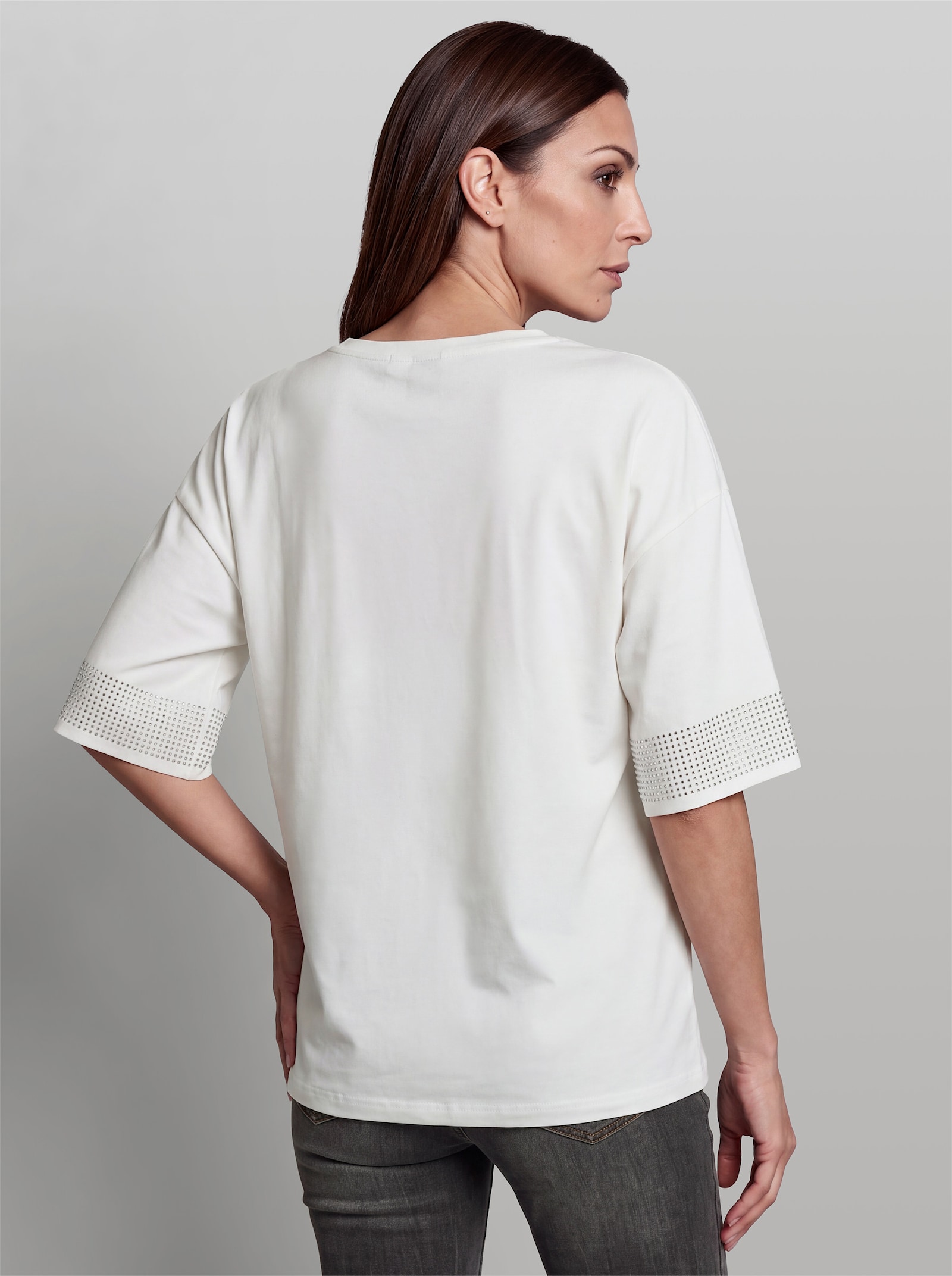 heine Kurzarmshirt mit Ziersteinchen - ecru-bedruckt