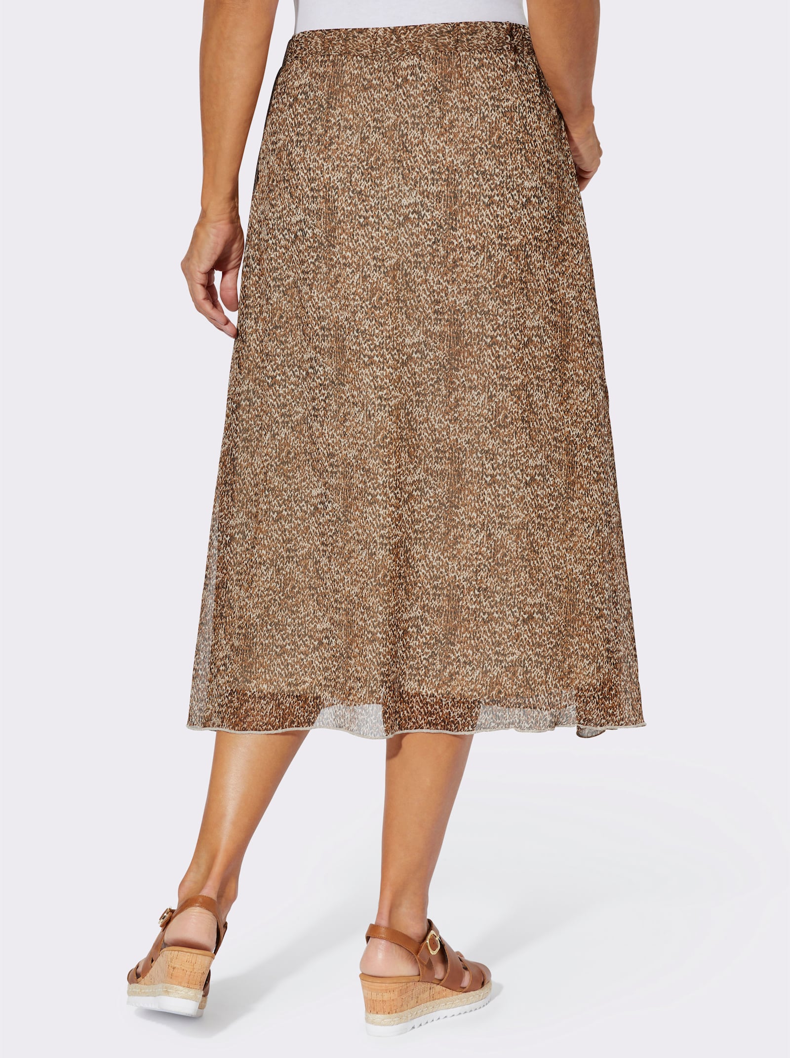 Navliekacia sukňa, strih A - Koňakovo-čierna potlač