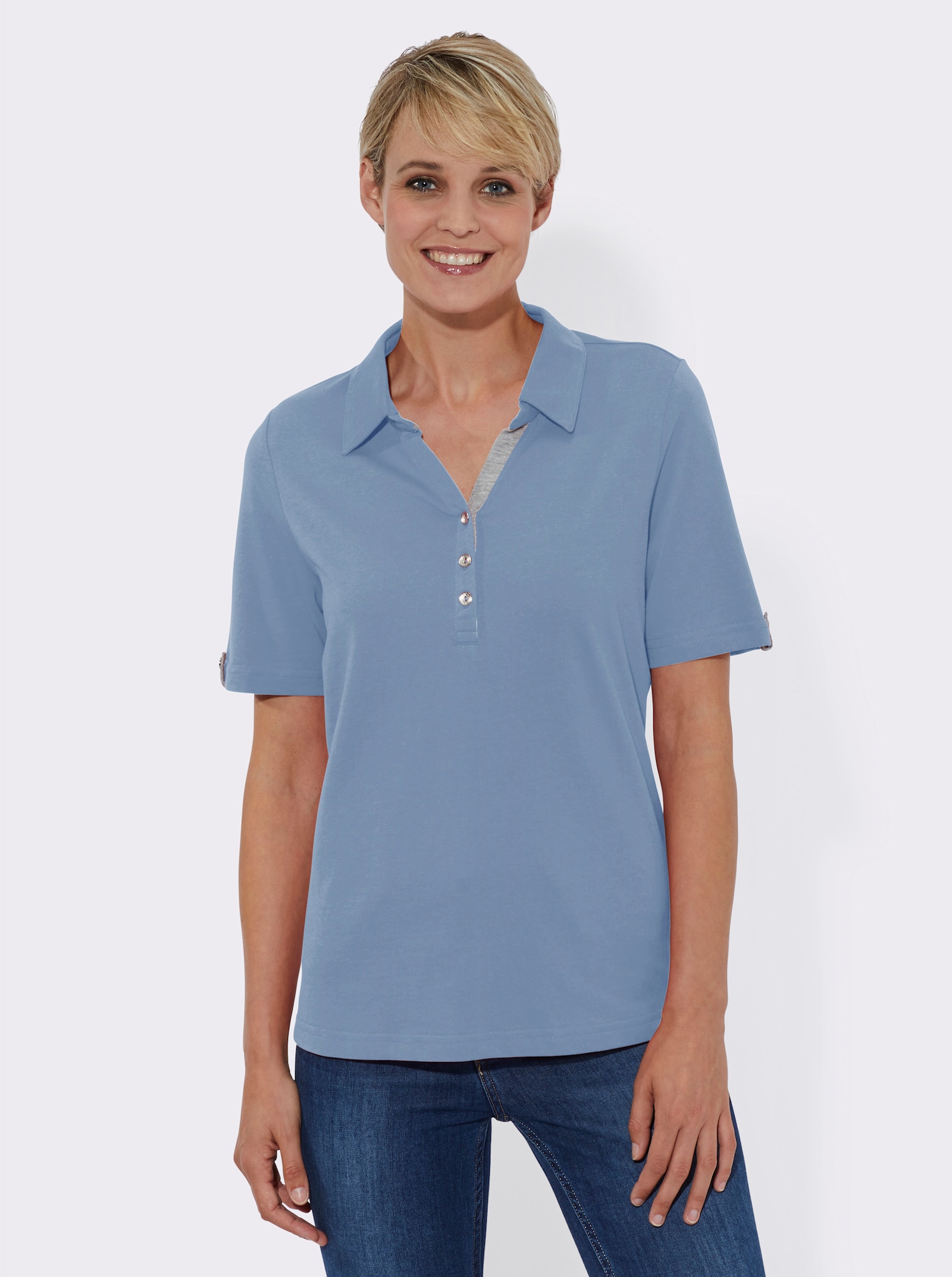 Poloshirt mit Zierriegel - bleu