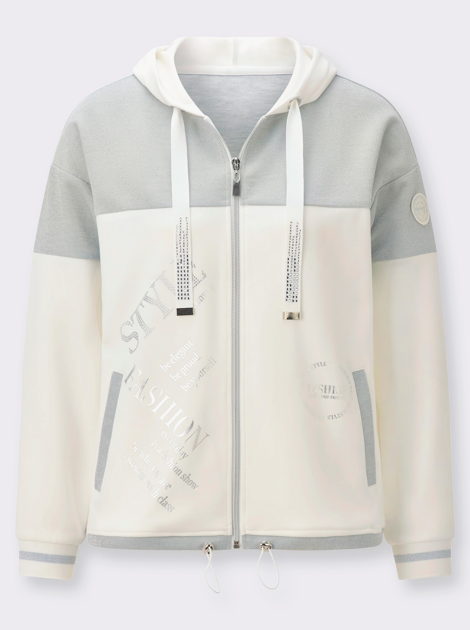 Sweatjacke im softweichen Modal-Mix - ecru-silberfarben