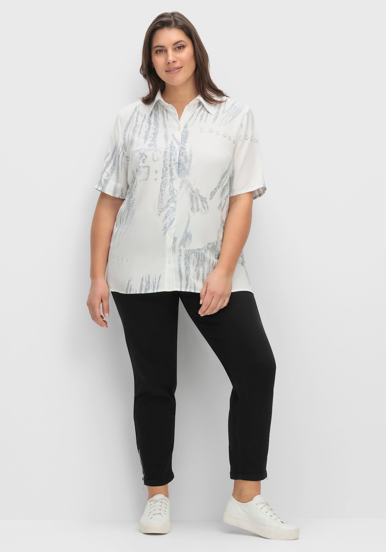 Hemdbluse - weiß-grau