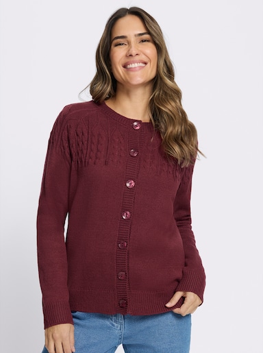 Strickjacke mit Zopfmuster - bordeaux