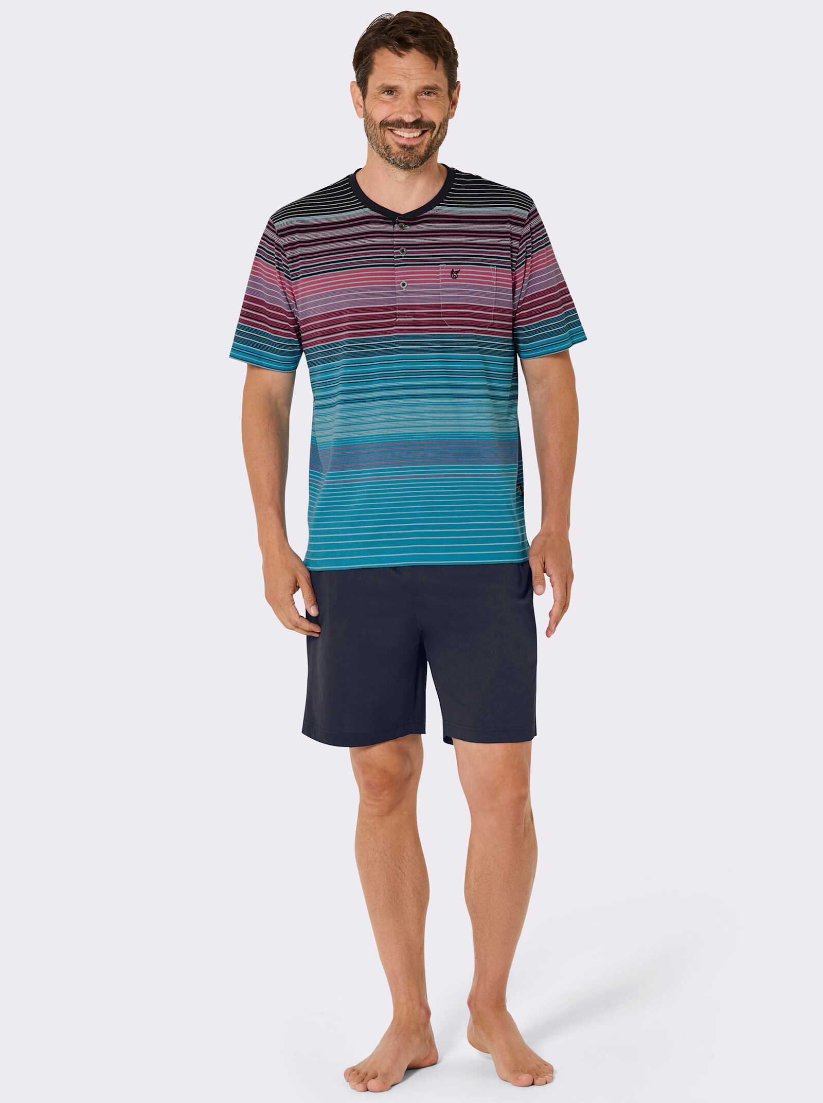 Hajo Shorty in Klima-Komfortfaser-Qualität - marine-türkis-gestreift