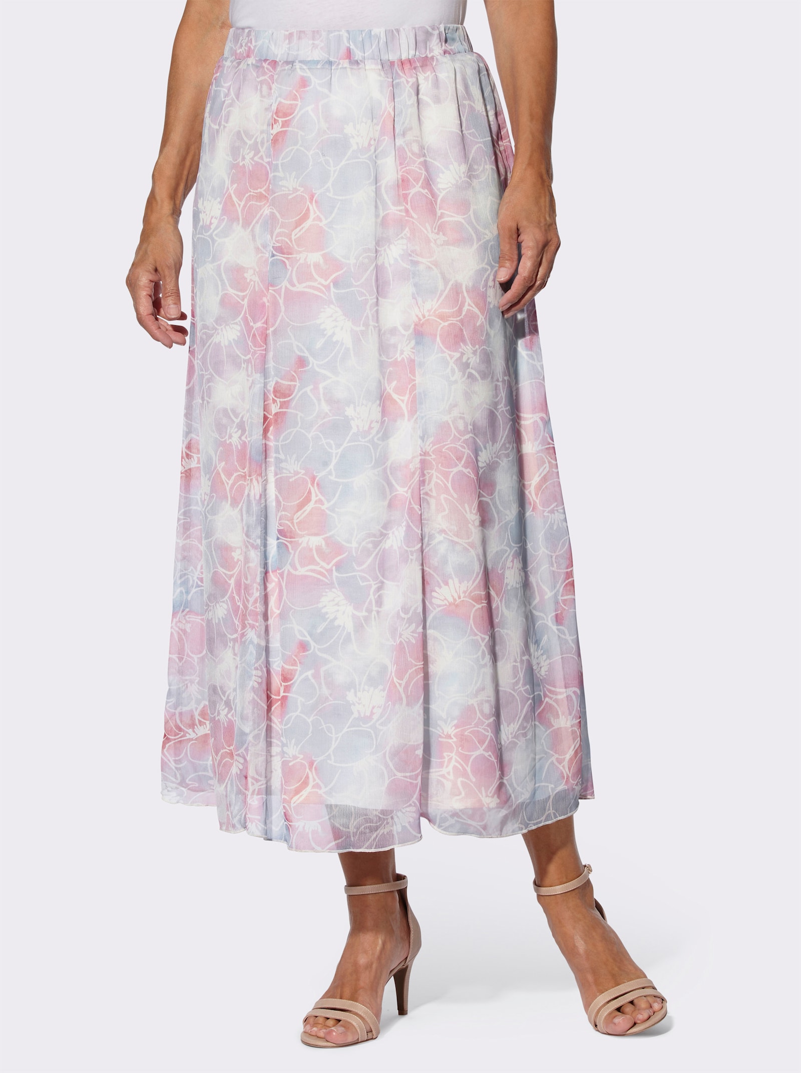 Bahnenrock mit bequemem Rundum-Dehnbund - hellblau-flamingo-bedruckt