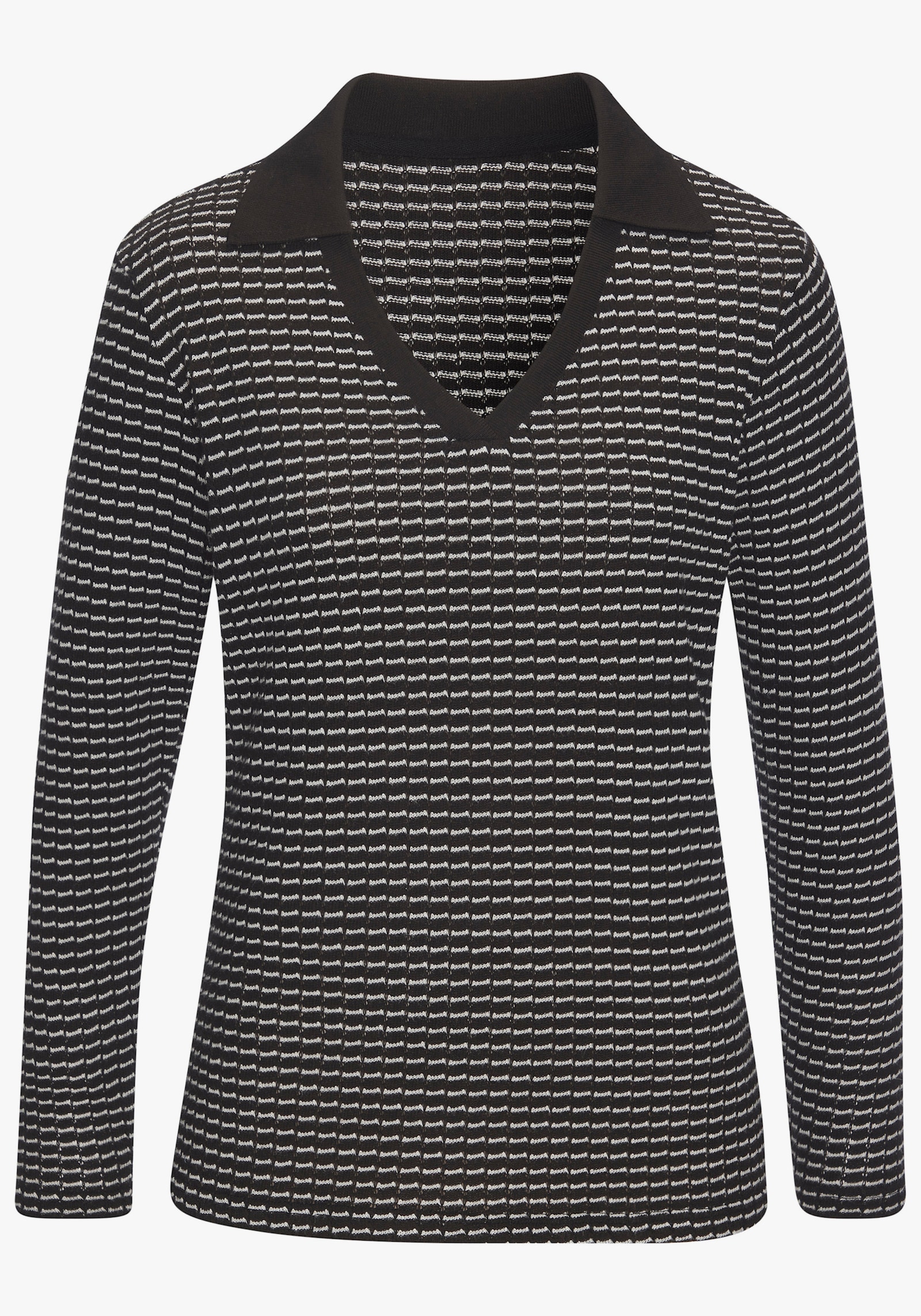 Vivance Langarm-Poloshirt - schwarz-creme