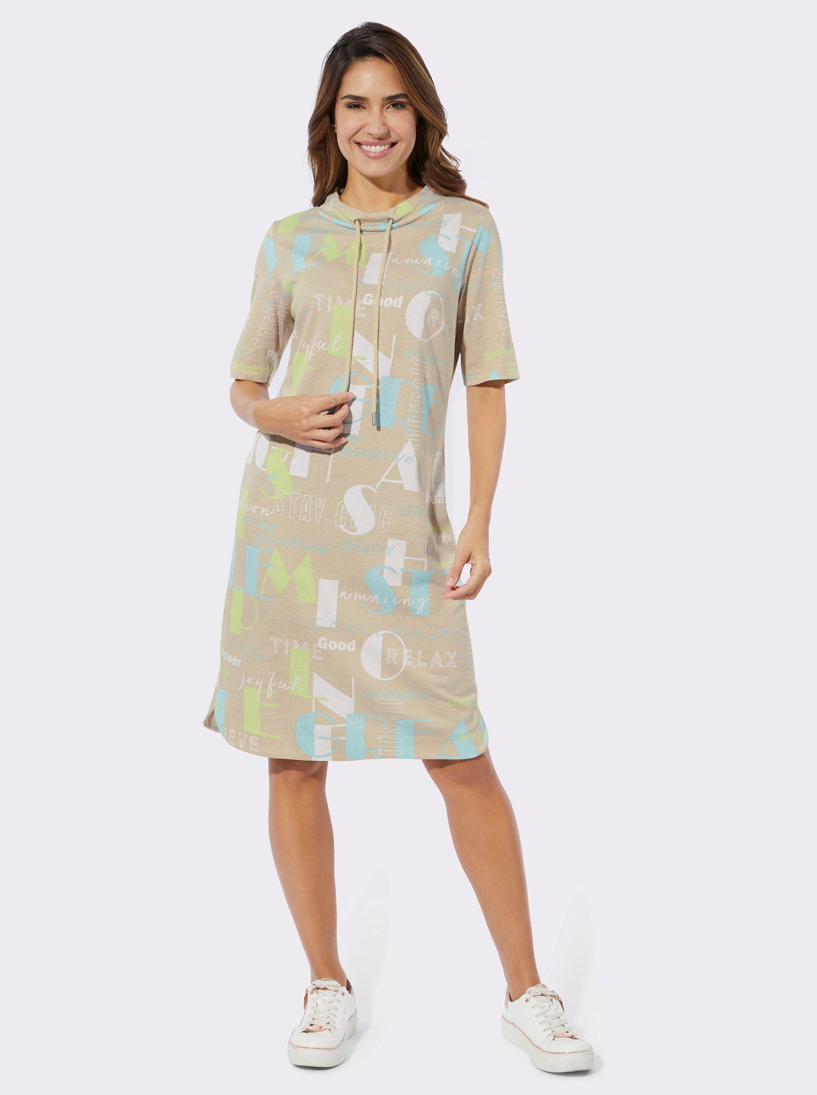 Shirtkleid mit Buchstaben-Druck - sand-mint-bedruckt