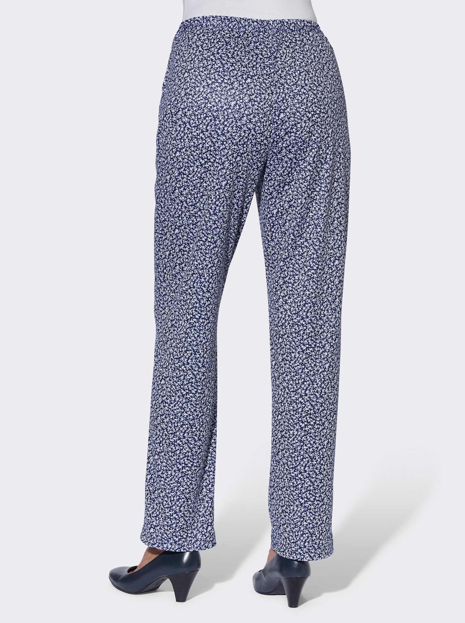 Jerseybroek in comfortmodel - marine gebloemd