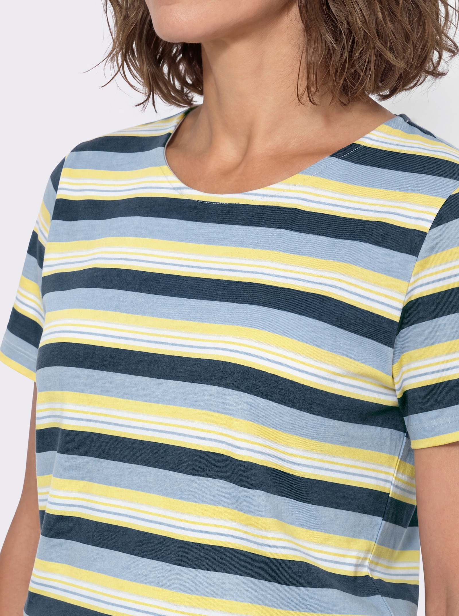 Ringelshirt mit Rundhals-Ausschnitt - dunkelblau-zitrone-gestreift