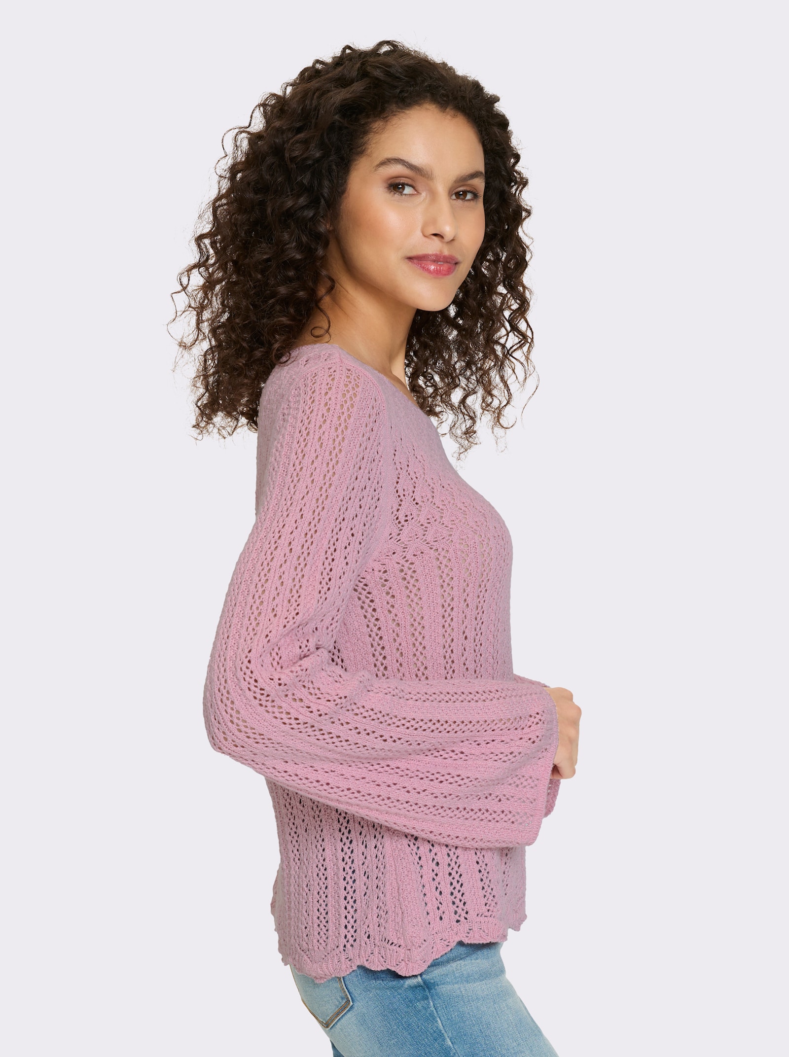 heine Ajourpullover met golvende zoom - roze