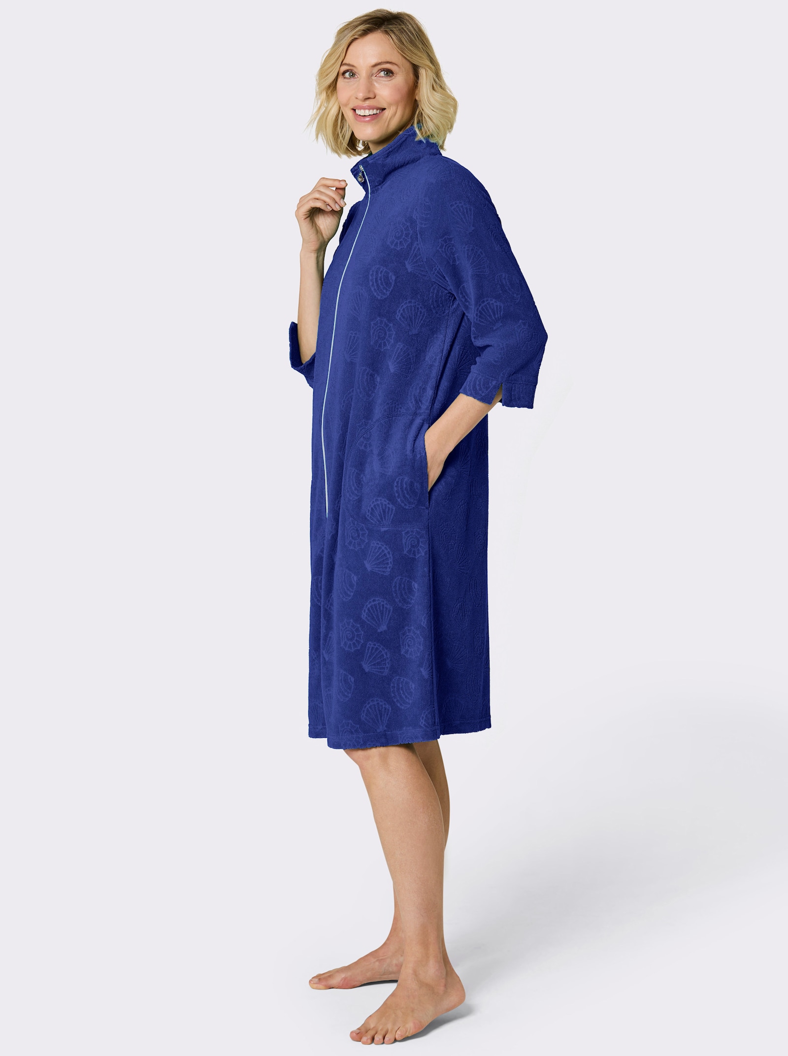 feel good Bademantel mit Strukturmuster - royalblau