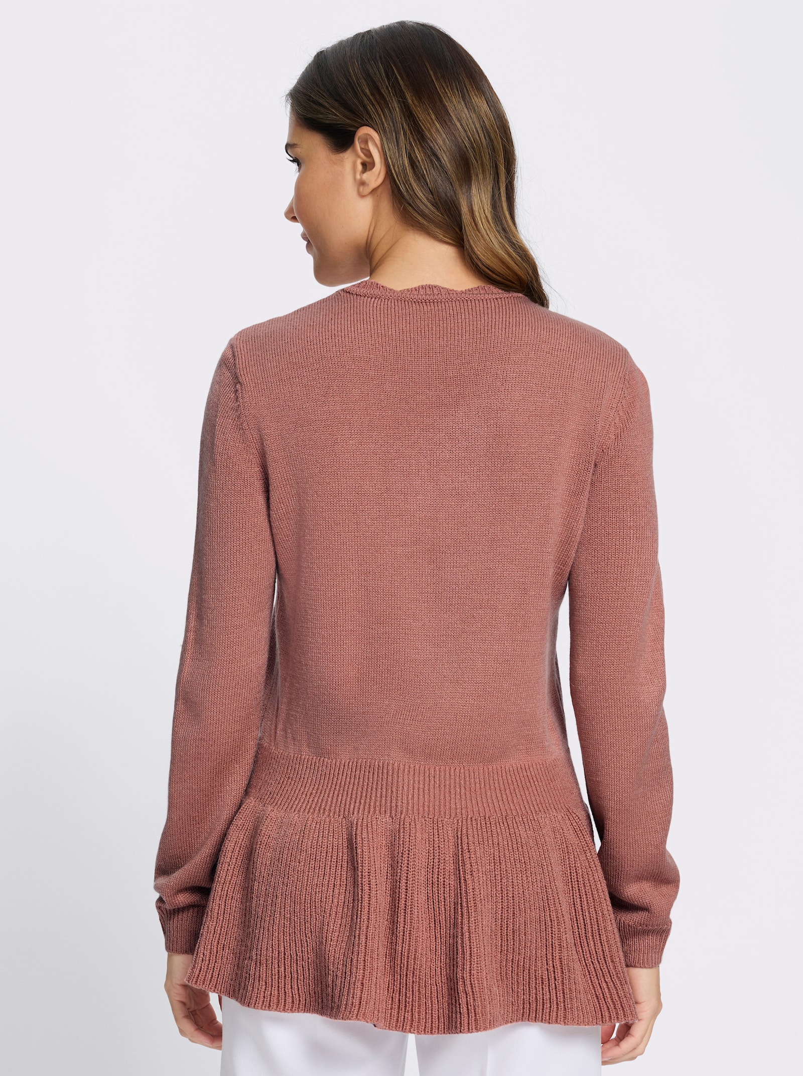 Langarm-Pullover mit Ripp-Abschlüssen - rosenholz