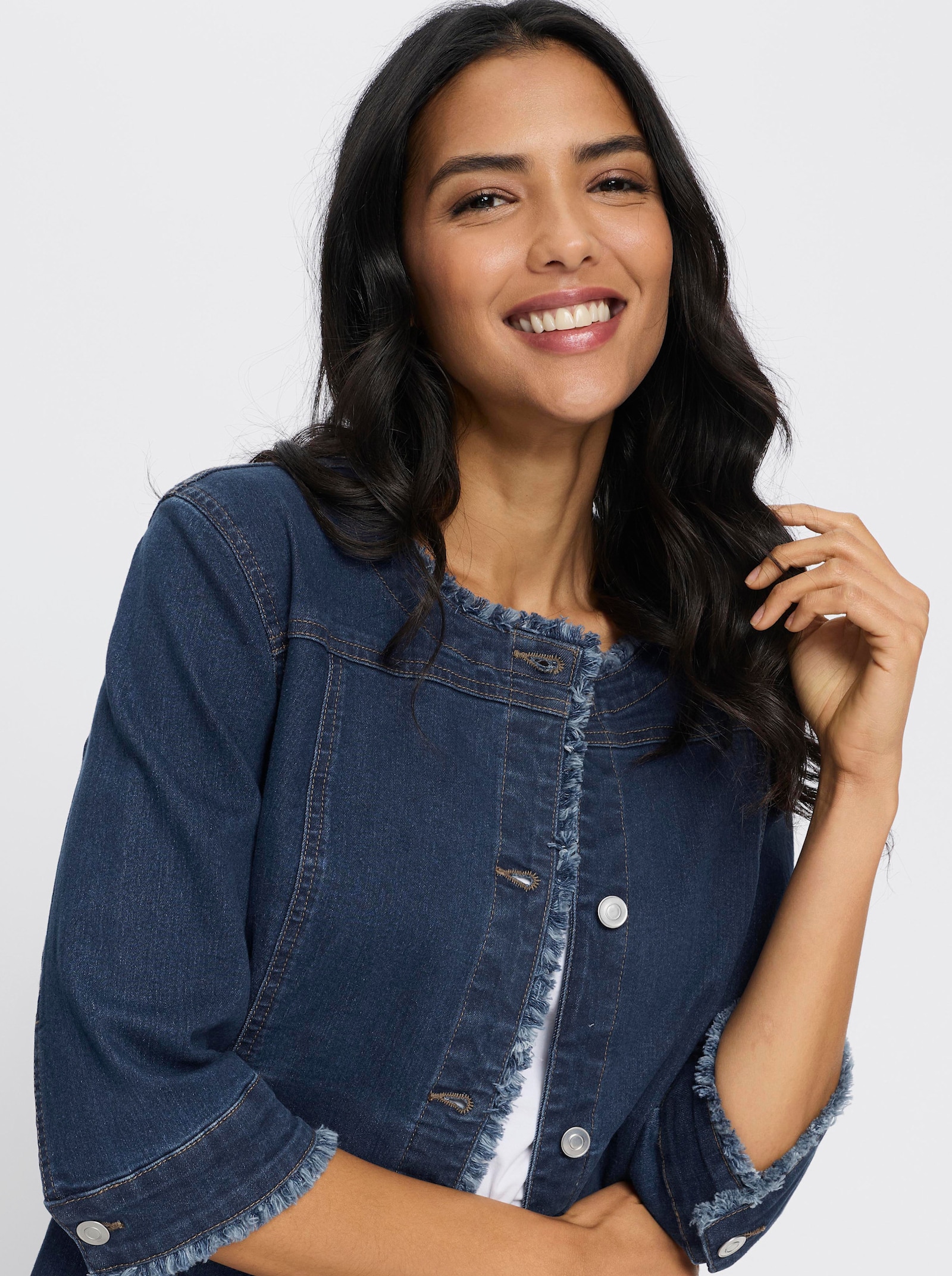 Jeansjacke mit Fransen - blue-stone-washed